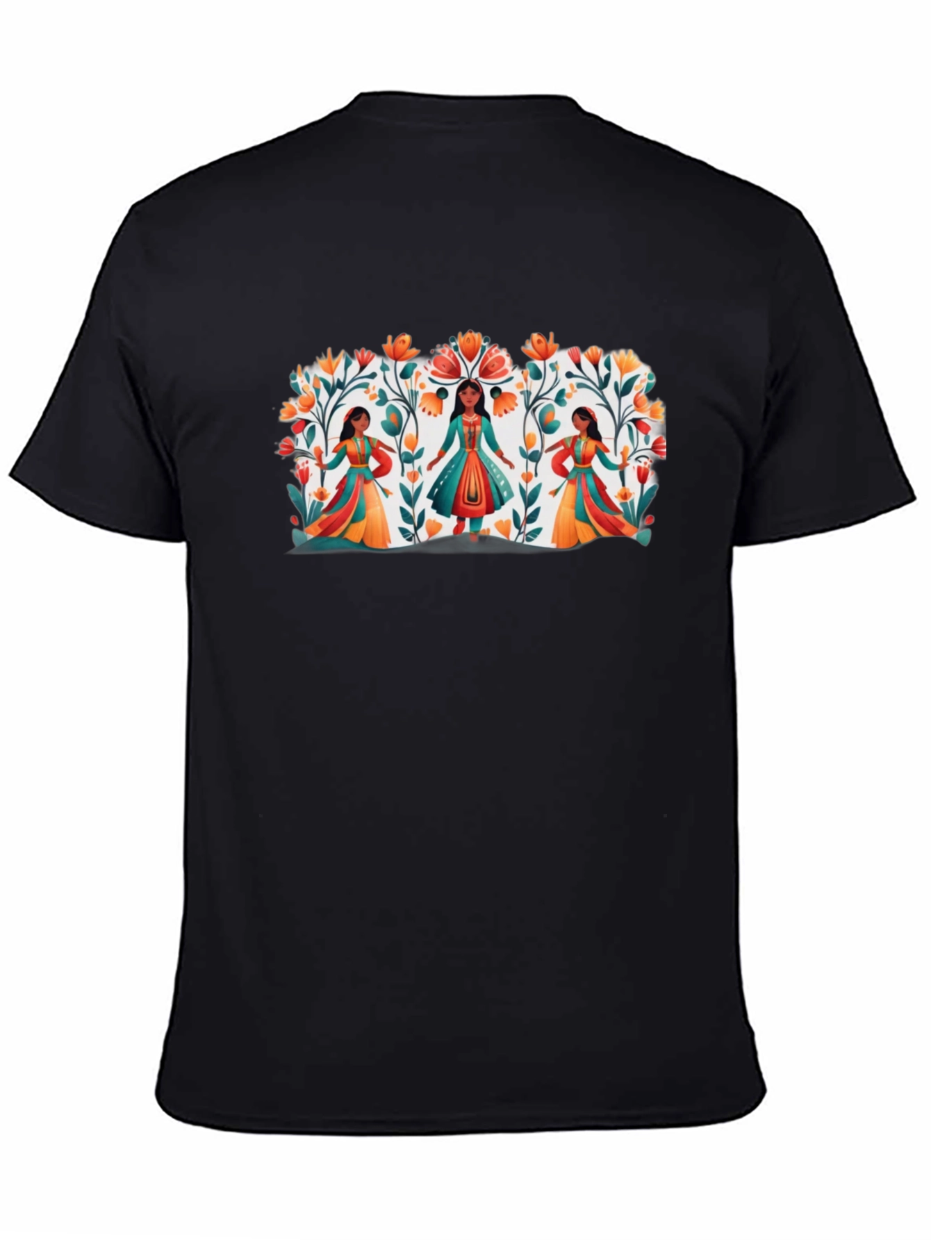 Ethnic Floral Womens Black Graphic Tee