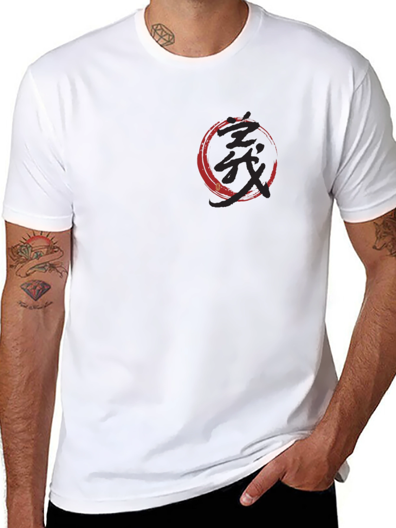 Black T-Shirt with Japanese Symbol Circle Design