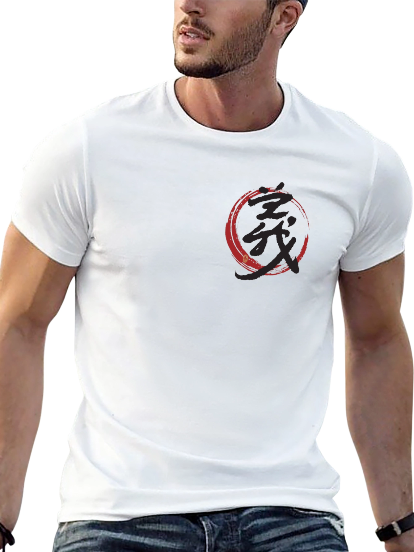 Black T-Shirt with Japanese Symbol Circle Design