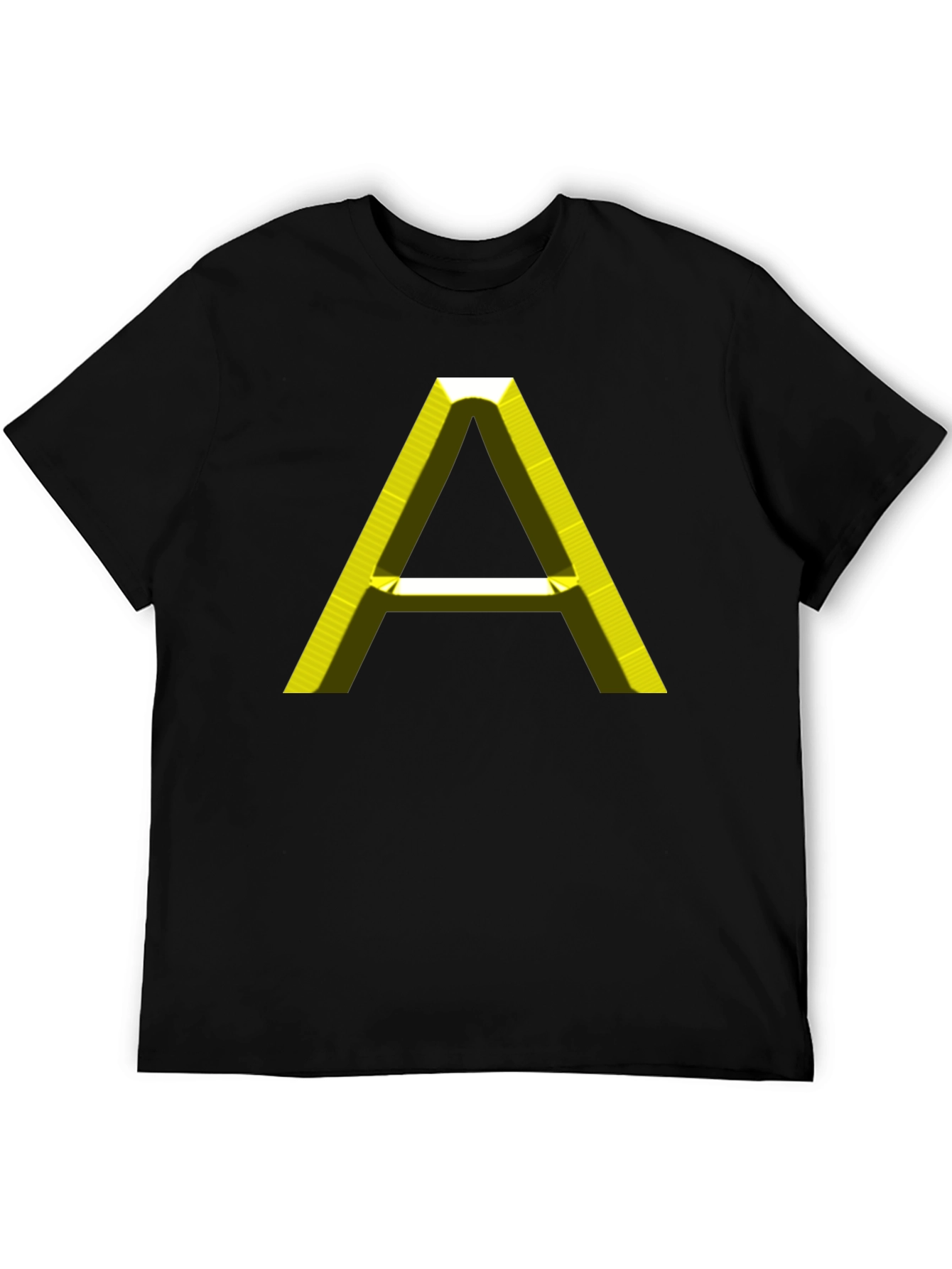 Mens Black T-Shirt with 3D Yellow A Graphic