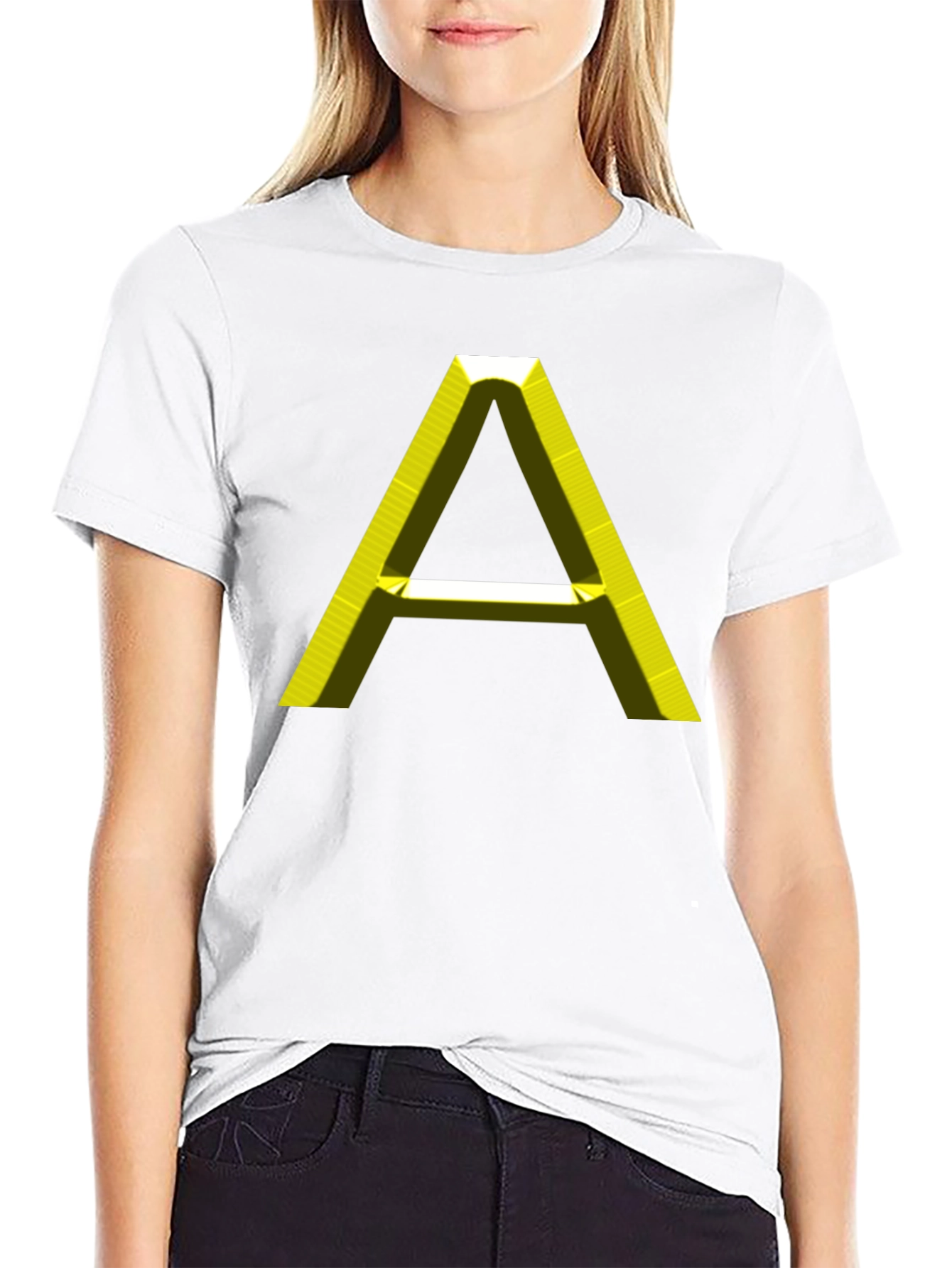 Mens Black T-Shirt with 3D Yellow A Graphic