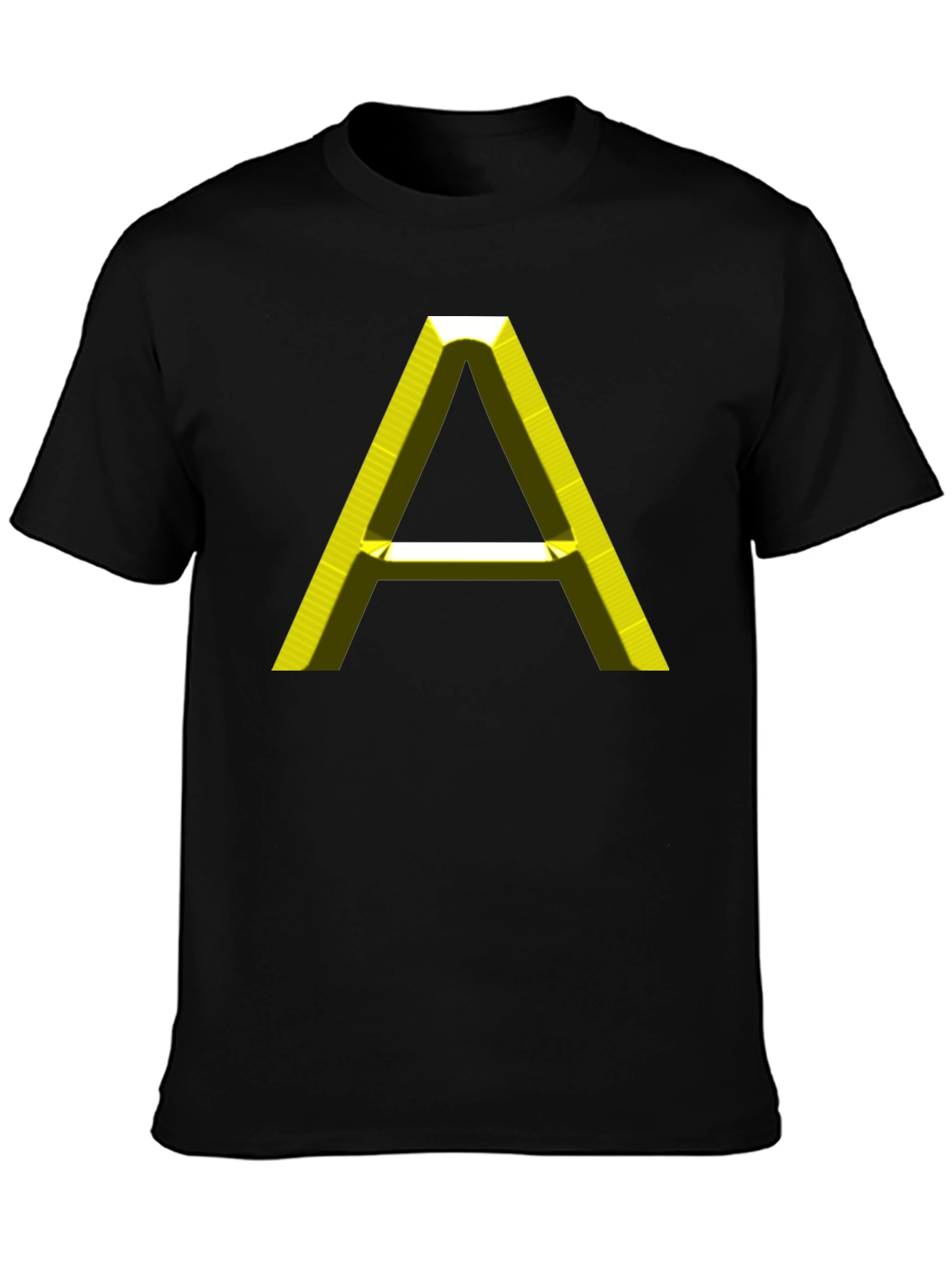 Mens Black T-Shirt with 3D Yellow A Graphic