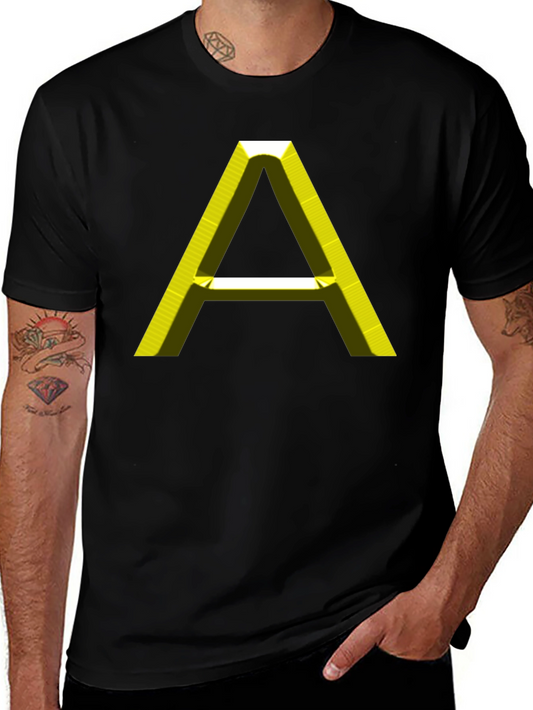 Mens Black T-Shirt with 3D Yellow A Graphic