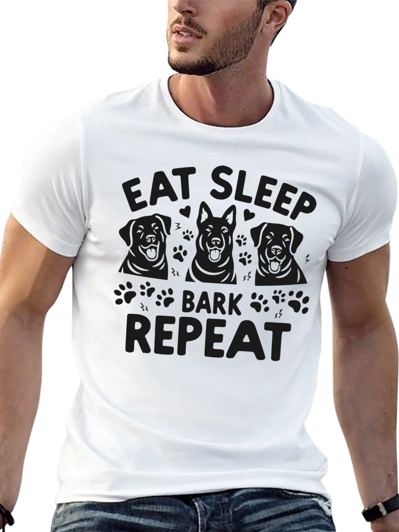 Eat Sleep Bark Repeat Black Graphic Tee