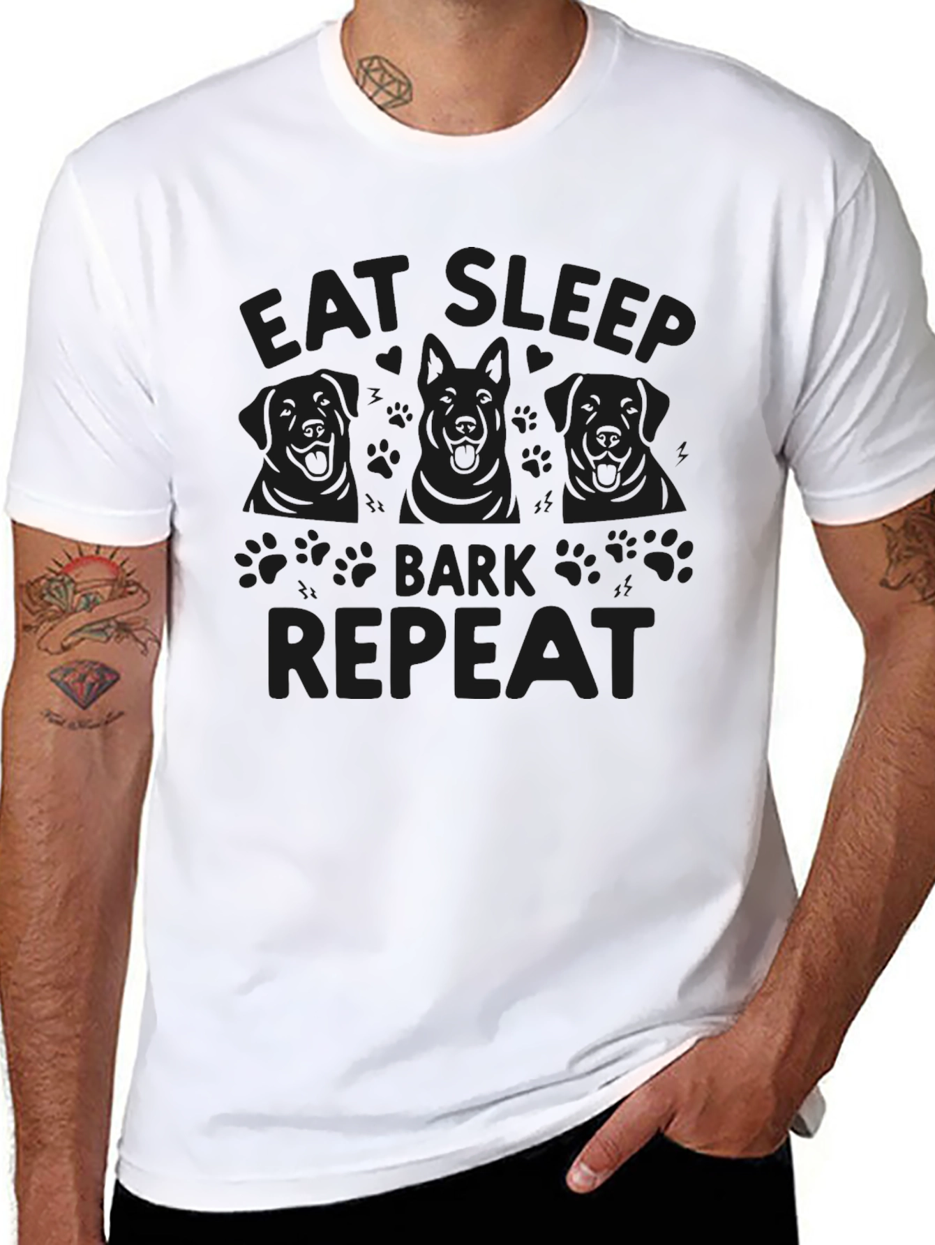 Eat Sleep Bark Repeat Black Graphic Tee