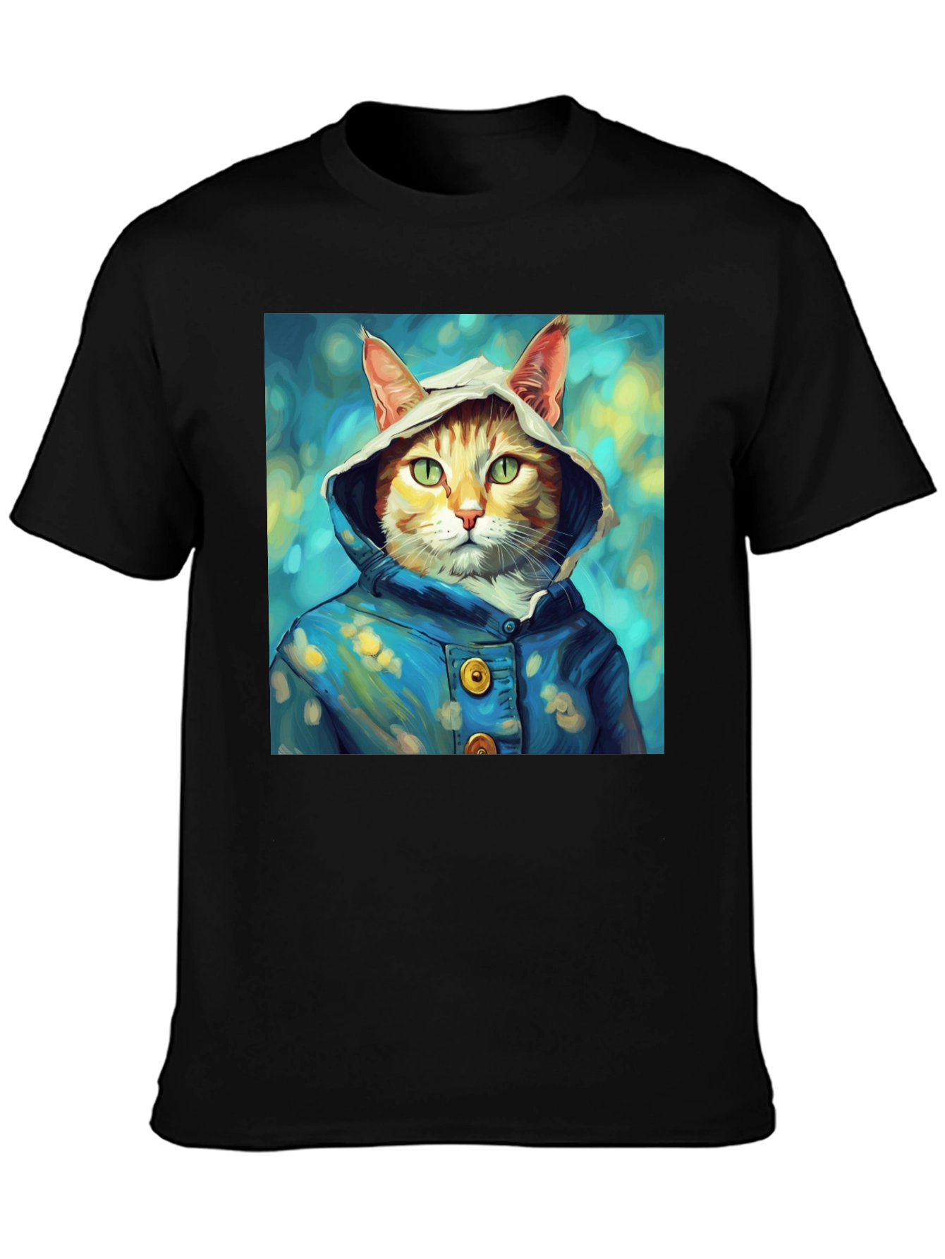 Cat in Hoodie T-Shirt - Artistic Portrait Tee