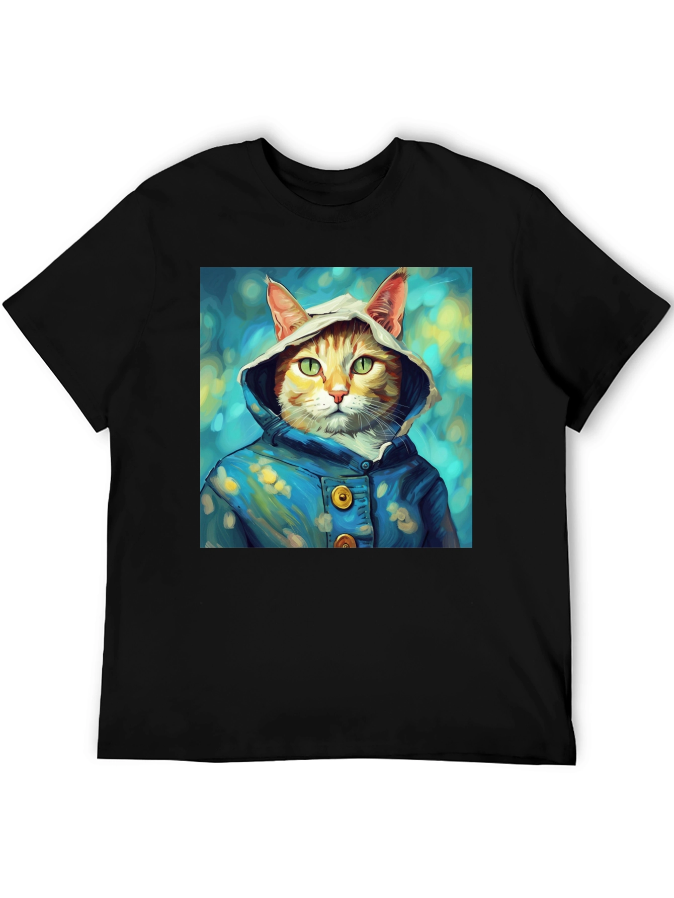 Cat in Hoodie T-Shirt - Artistic Portrait Tee