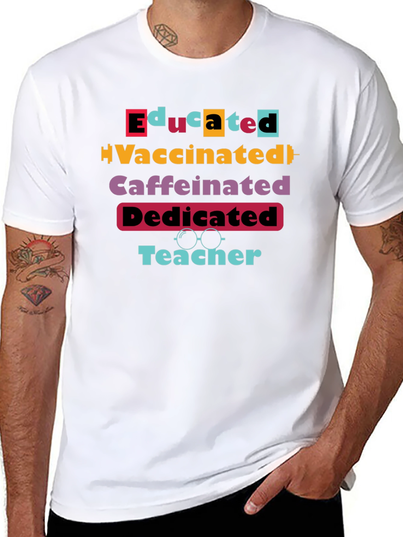 Educated Vaccinated Caffeinated Dedicated Teacher T-Shirt