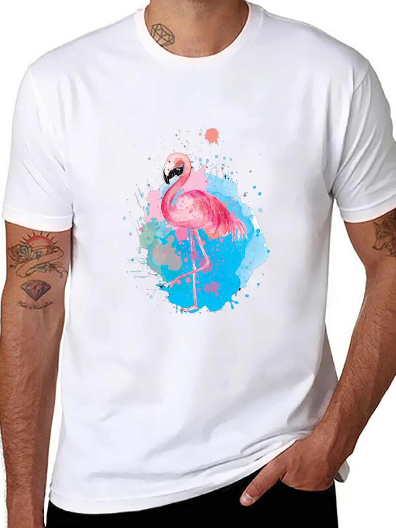 Flamingo Splash Graphic Tee - Black Cotton T-Shirt