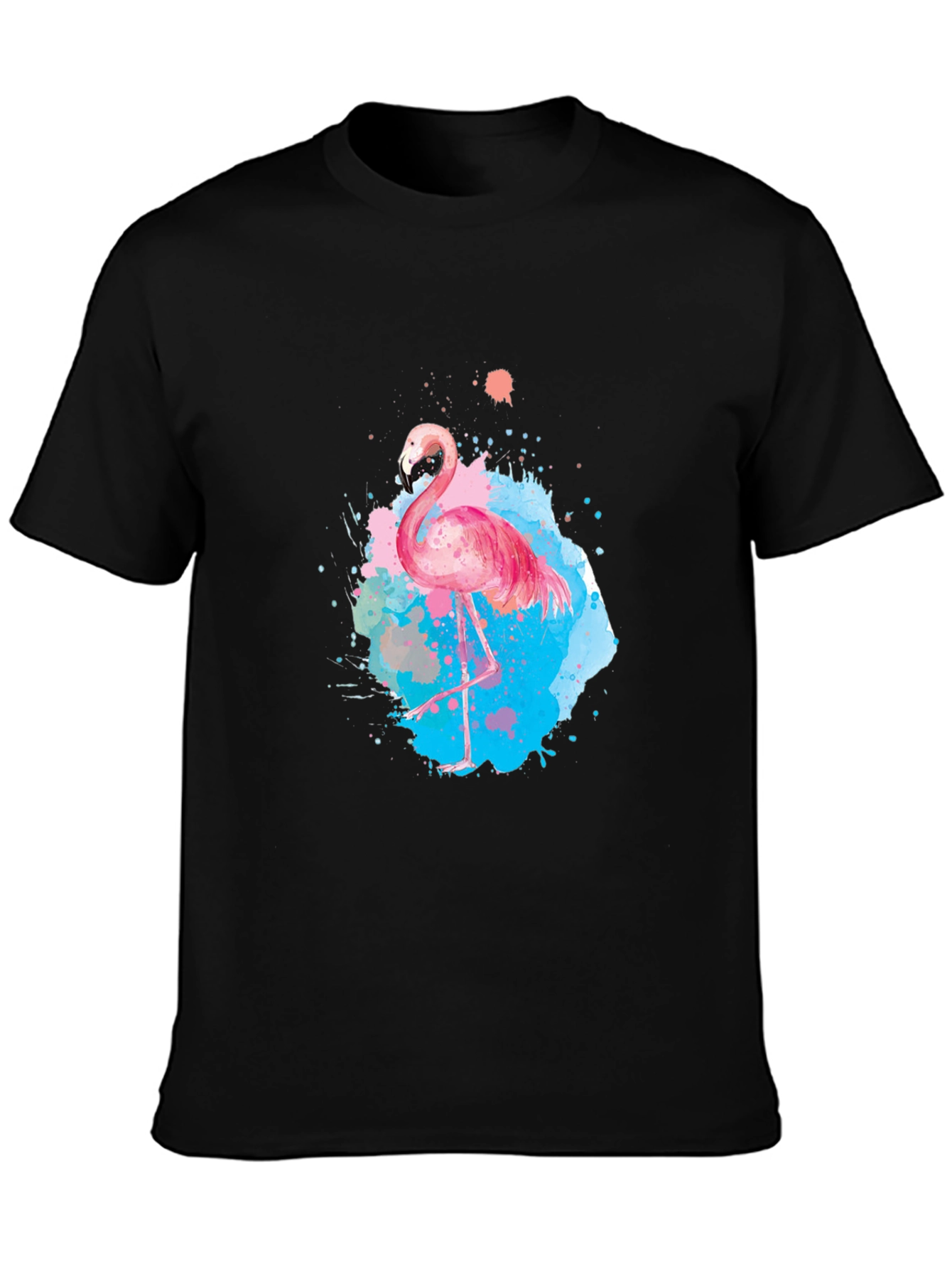 Flamingo Splash Graphic Tee - Black Cotton T-Shirt