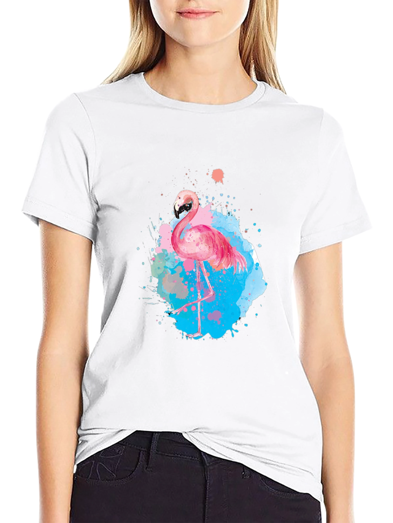 Flamingo Splash Graphic Tee - Black Cotton T-Shirt