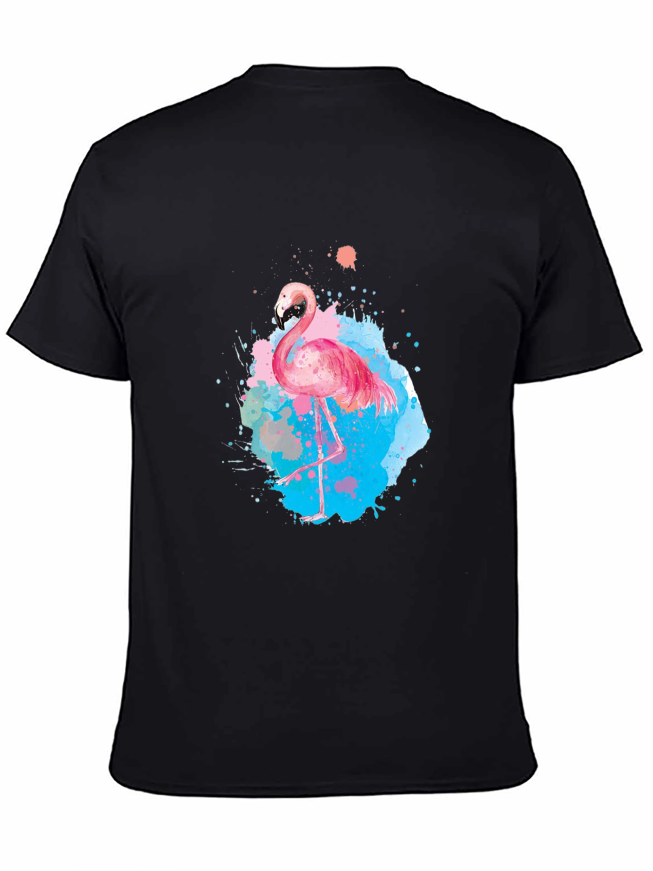 Flamingo Splash Graphic Tee - Black Cotton T-Shirt
