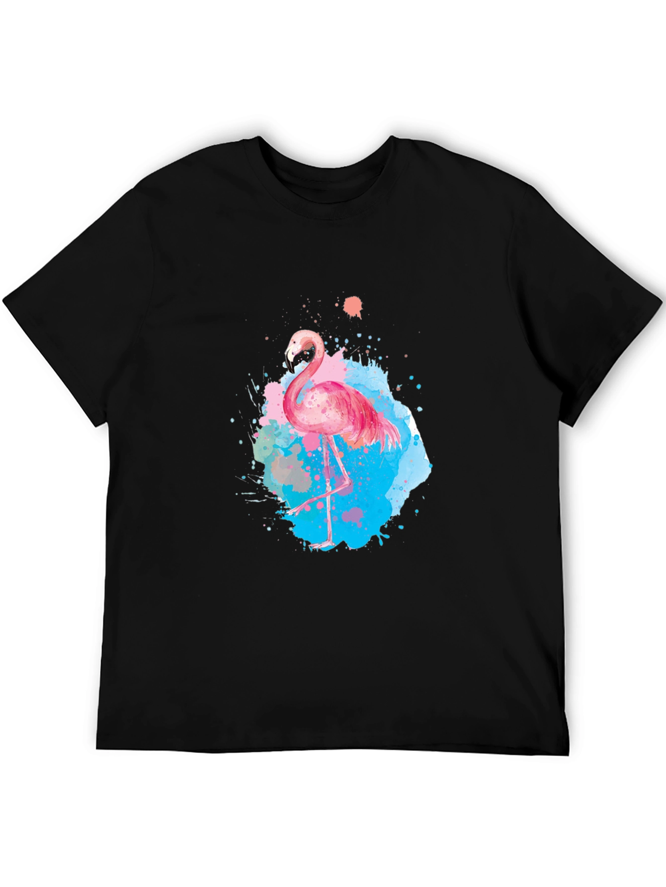 Flamingo Splash Graphic Tee - Black Cotton T-Shirt