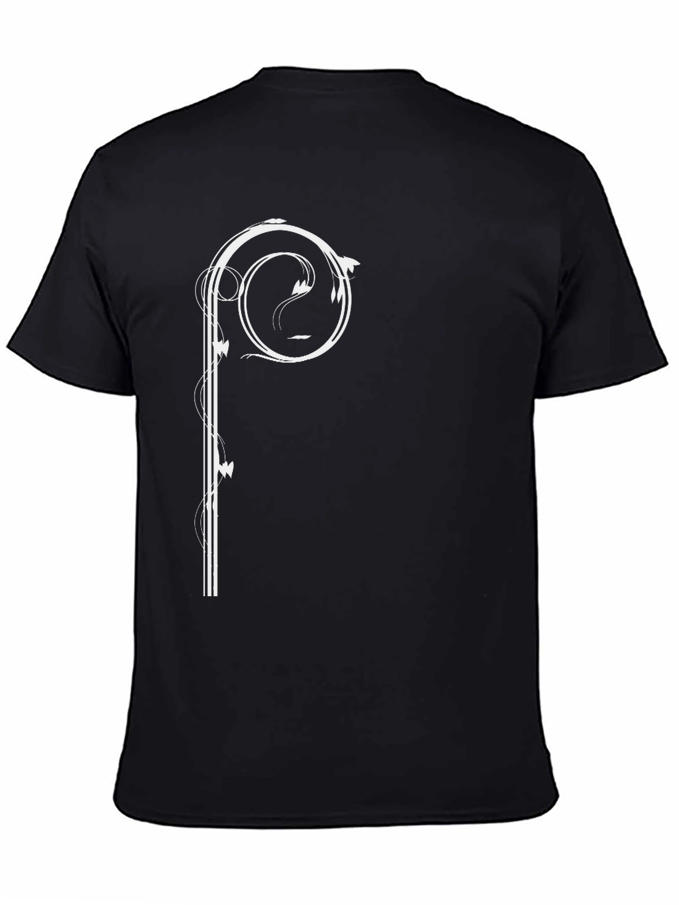 Stylish Black Tee with Artistic White Scroll Design
