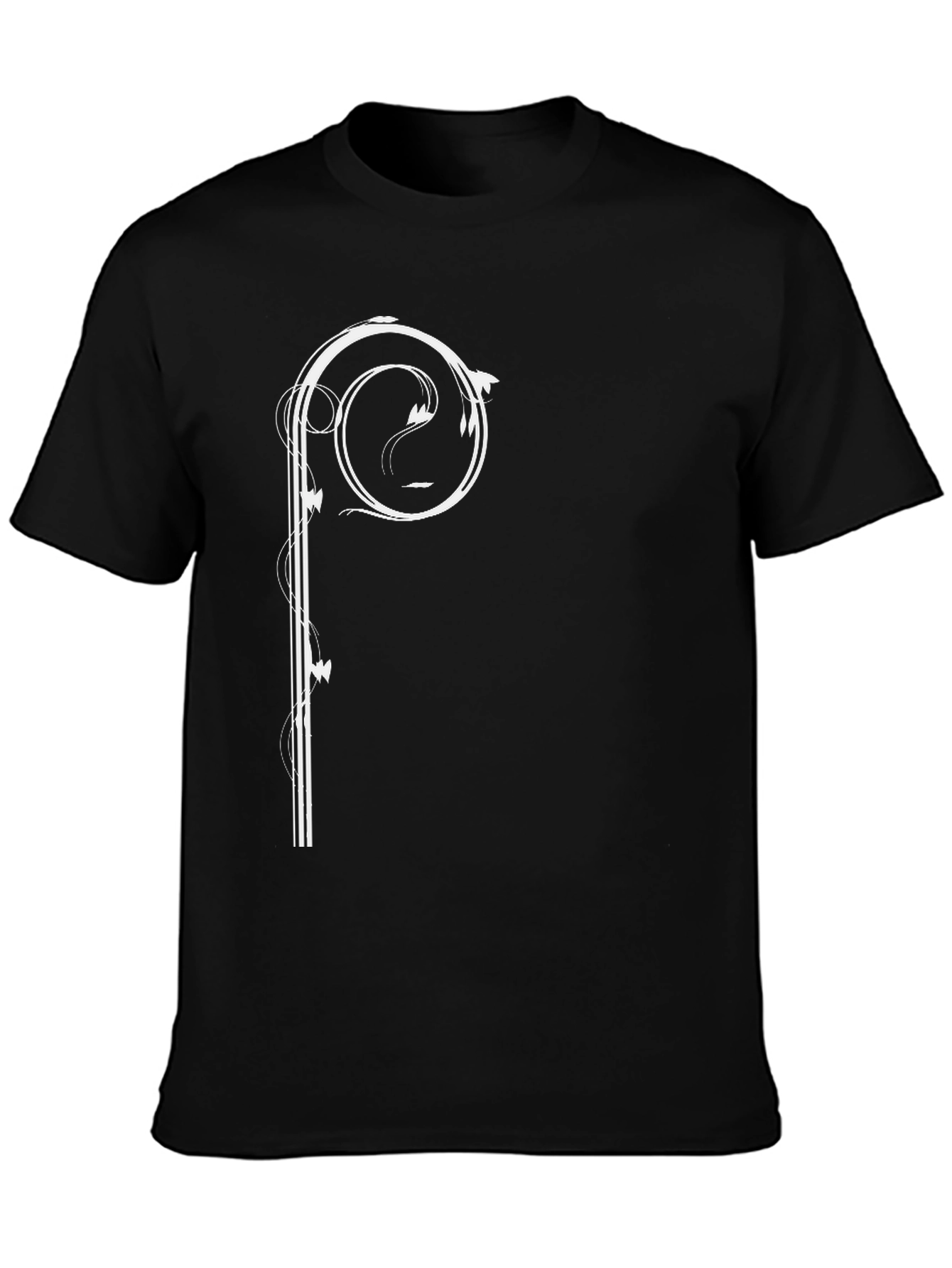 Stylish Black Tee with Artistic White Scroll Design