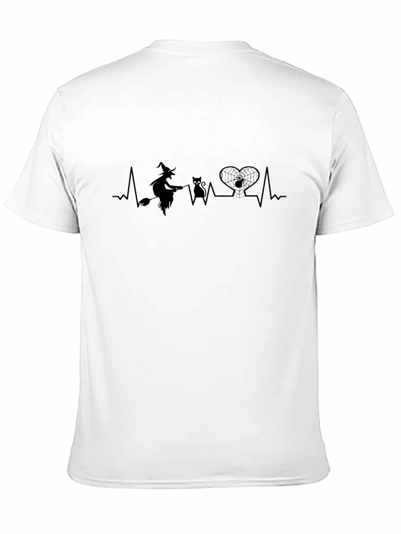 Halloween ECG T-Shirt - Witch Cat Spider Heartbeat