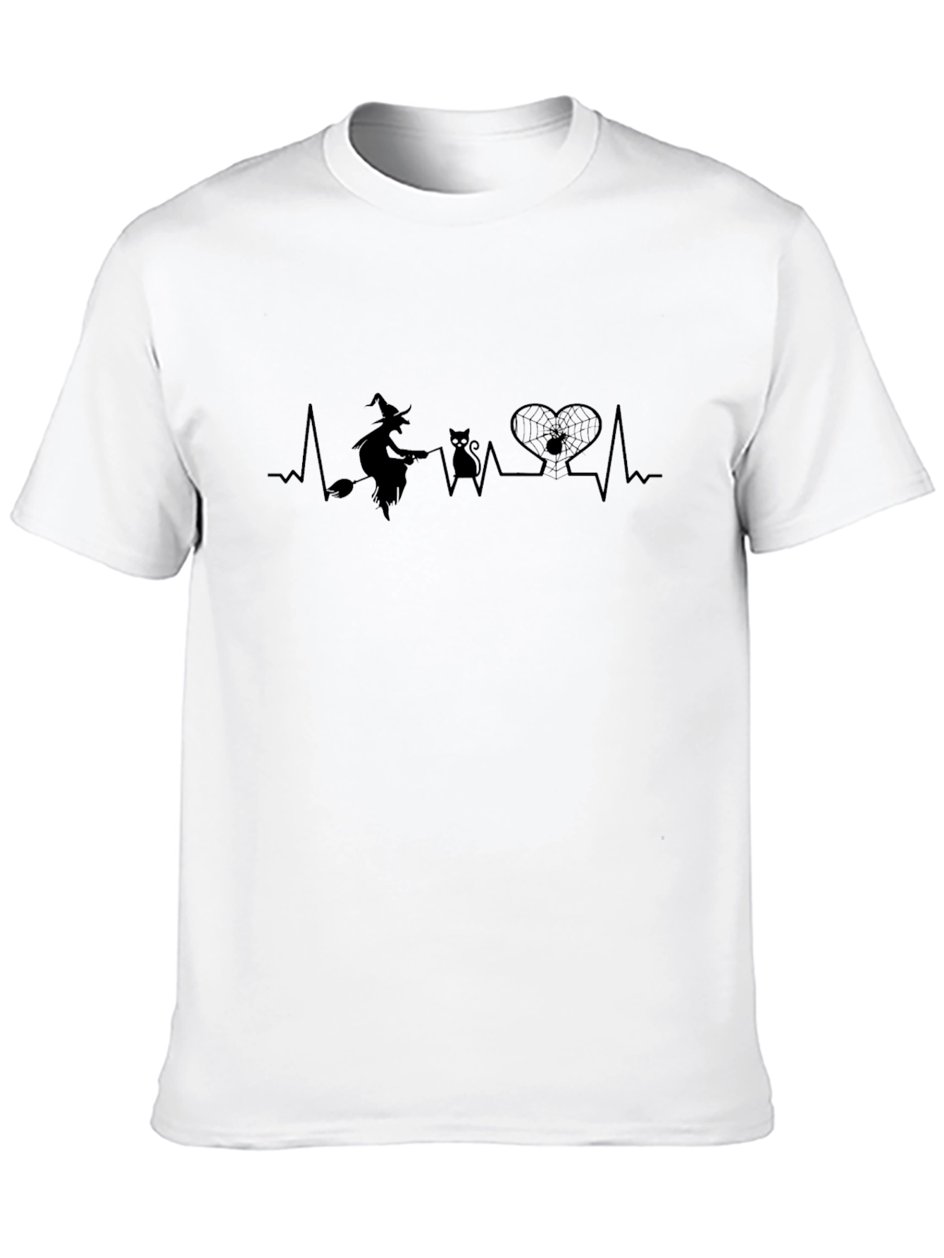 Halloween ECG T-Shirt - Witch Cat Spider Heartbeat
