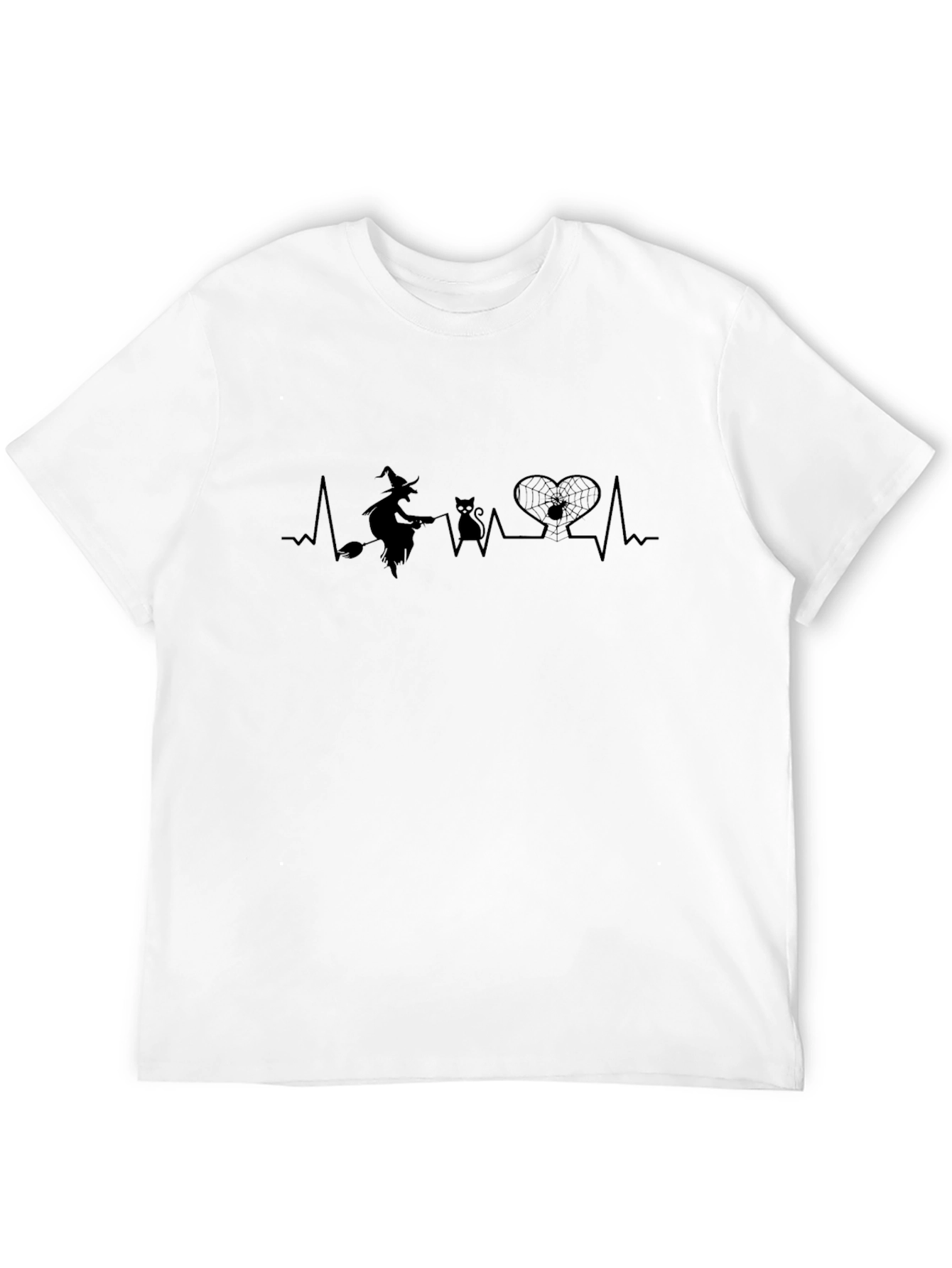 Halloween ECG T-Shirt - Witch Cat Spider Heartbeat