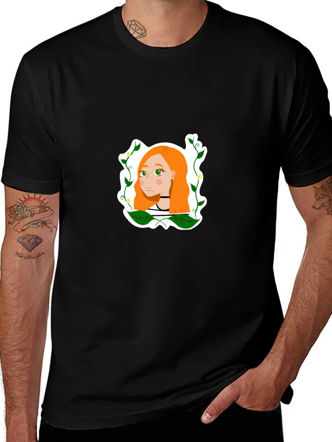 Unique Graphic T-Shirt - Woman with Floral Accents