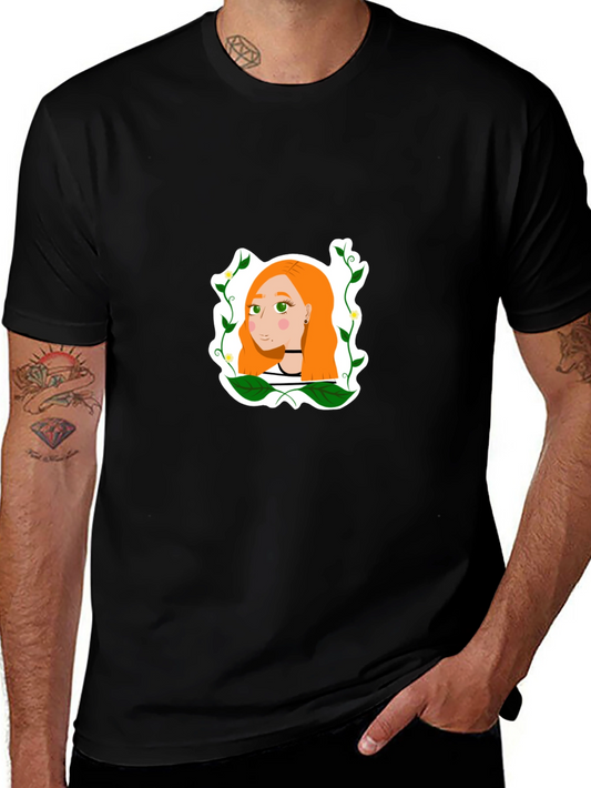 Unique Graphic T-Shirt - Woman with Floral Accents