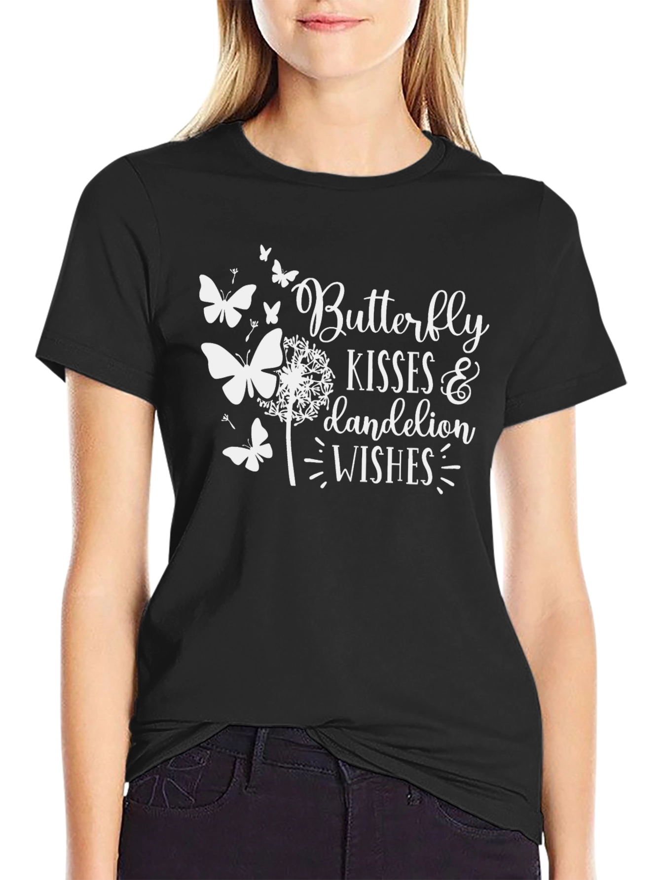 Butterfly Kisses & Dandelion Wishes Black T-Shirt