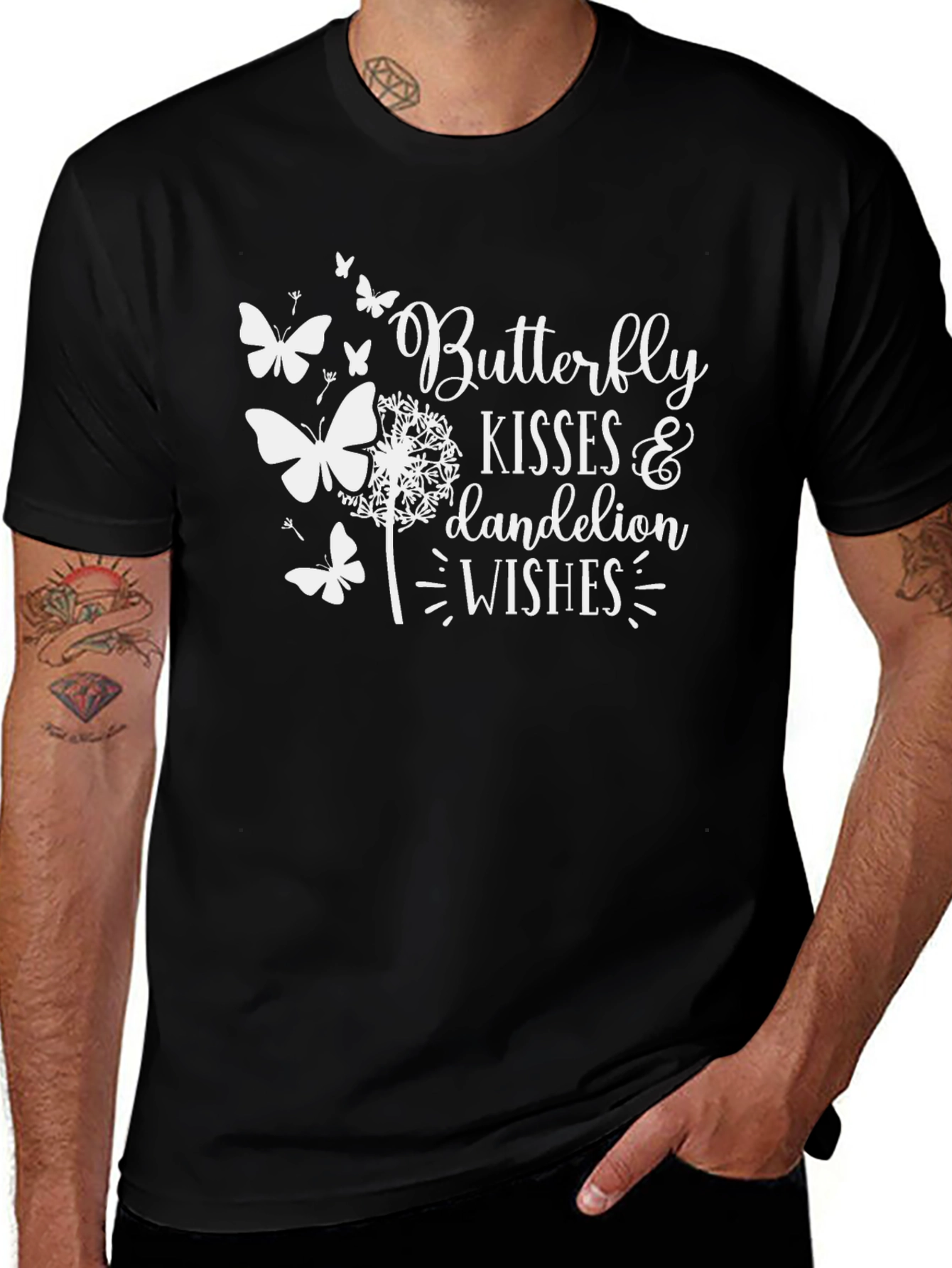 Butterfly Kisses & Dandelion Wishes Black T-Shirt