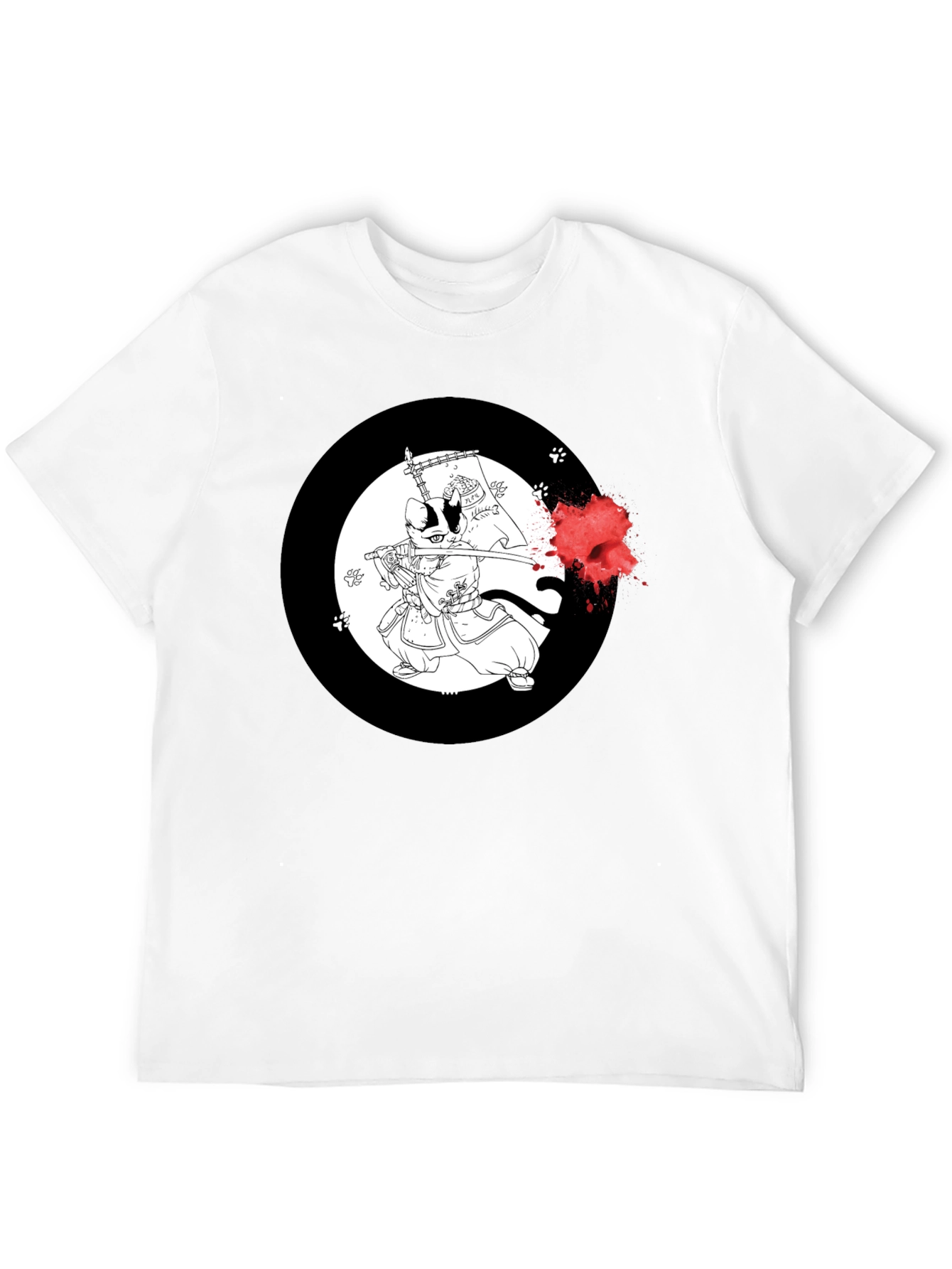 Samurai Cat T-Shirt - Black Cotton Graphic Tee