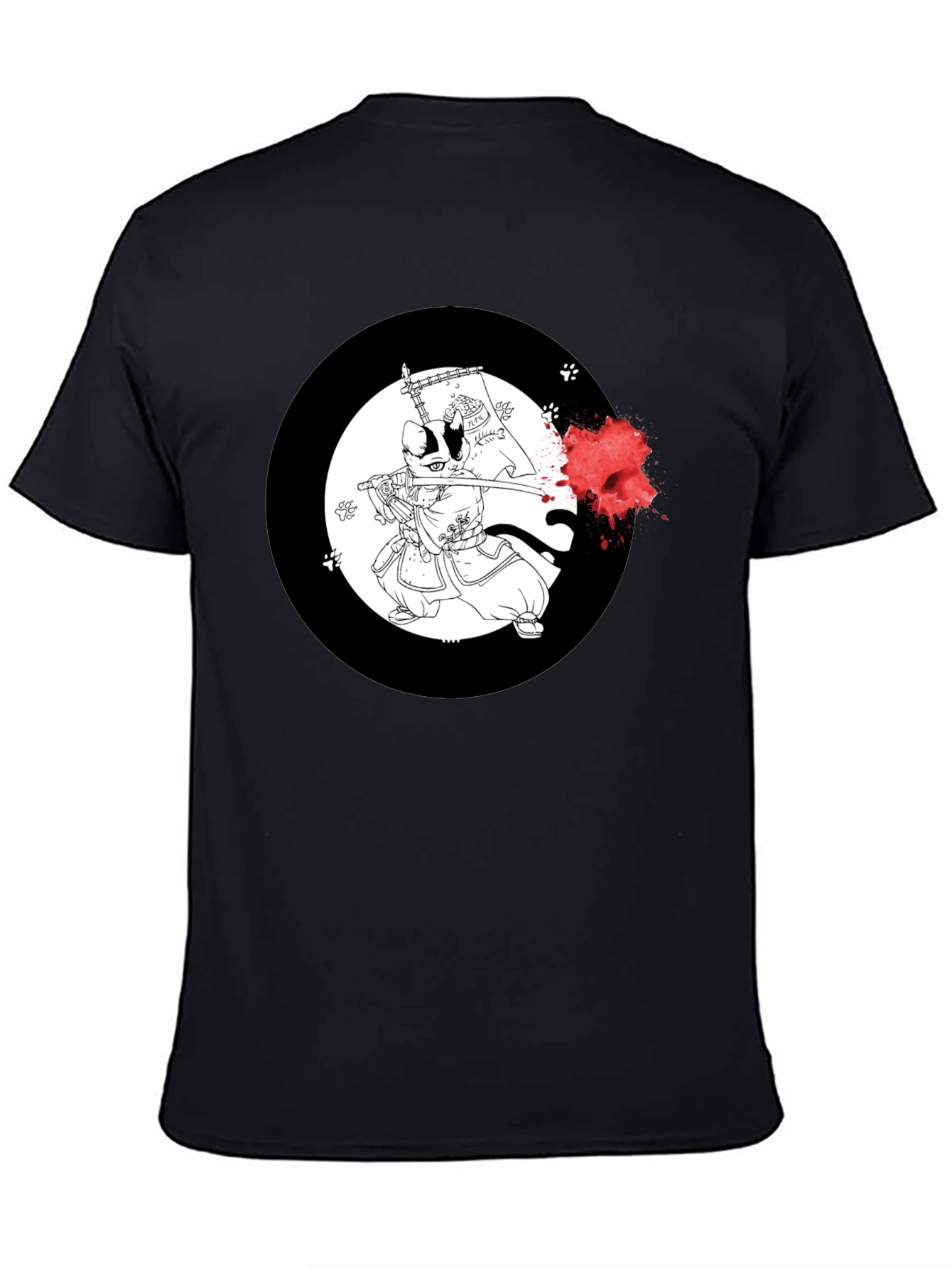 Samurai Cat T-Shirt - Black Cotton Graphic Tee