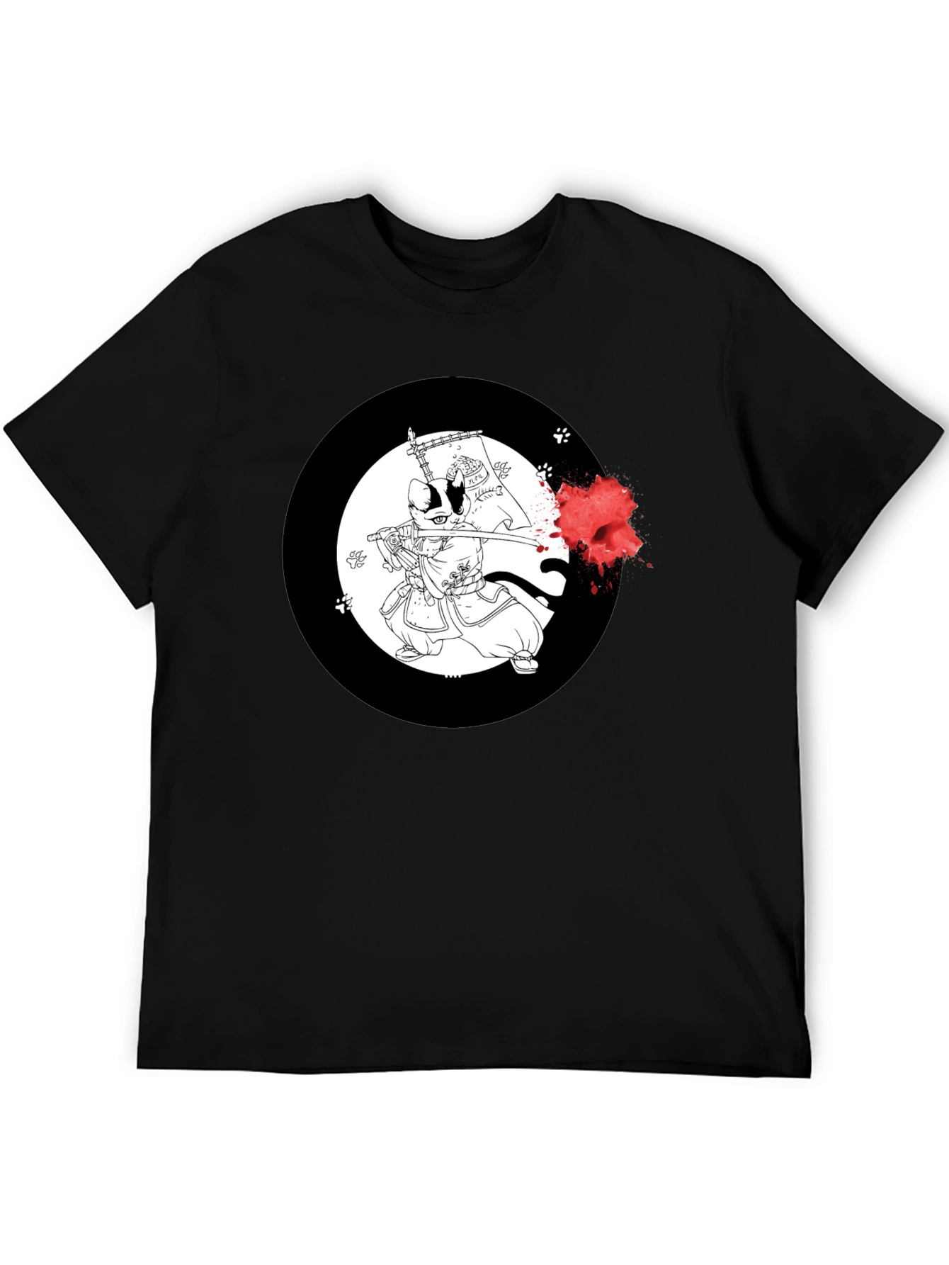 Samurai Cat T-Shirt - Black Cotton Graphic Tee