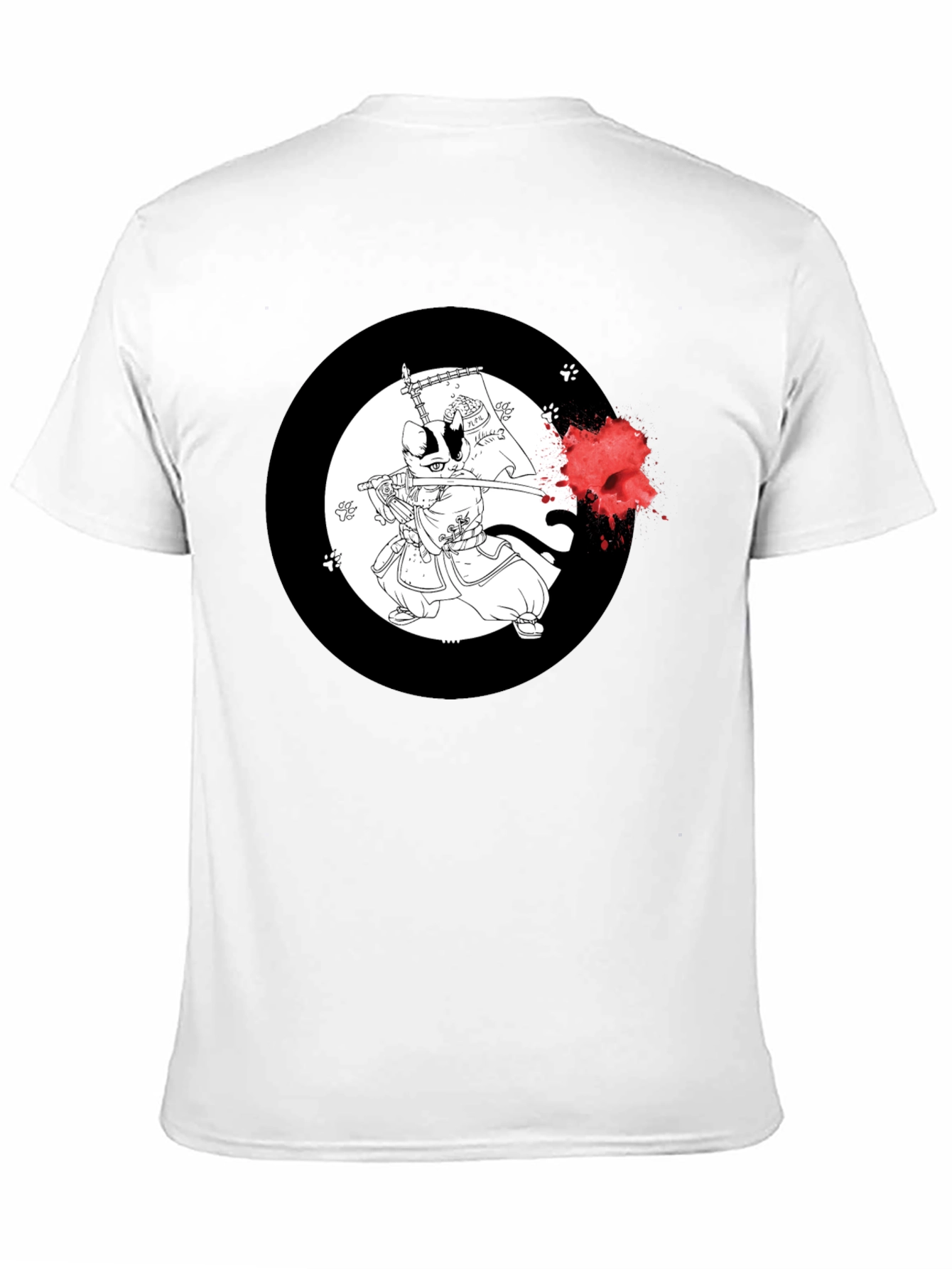 Samurai Cat T-Shirt - Black Cotton Graphic Tee