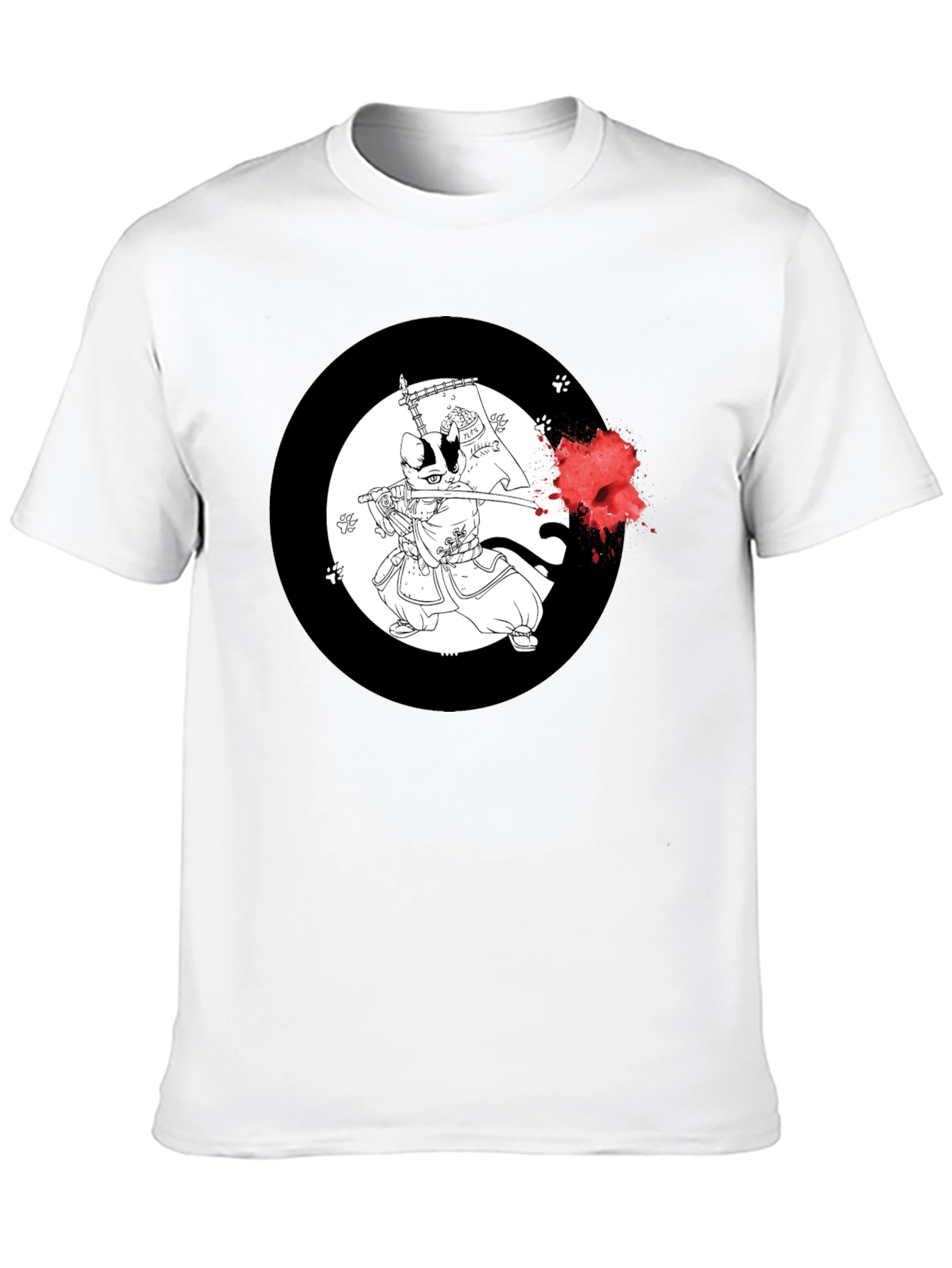 Samurai Cat T-Shirt - Black Cotton Graphic Tee