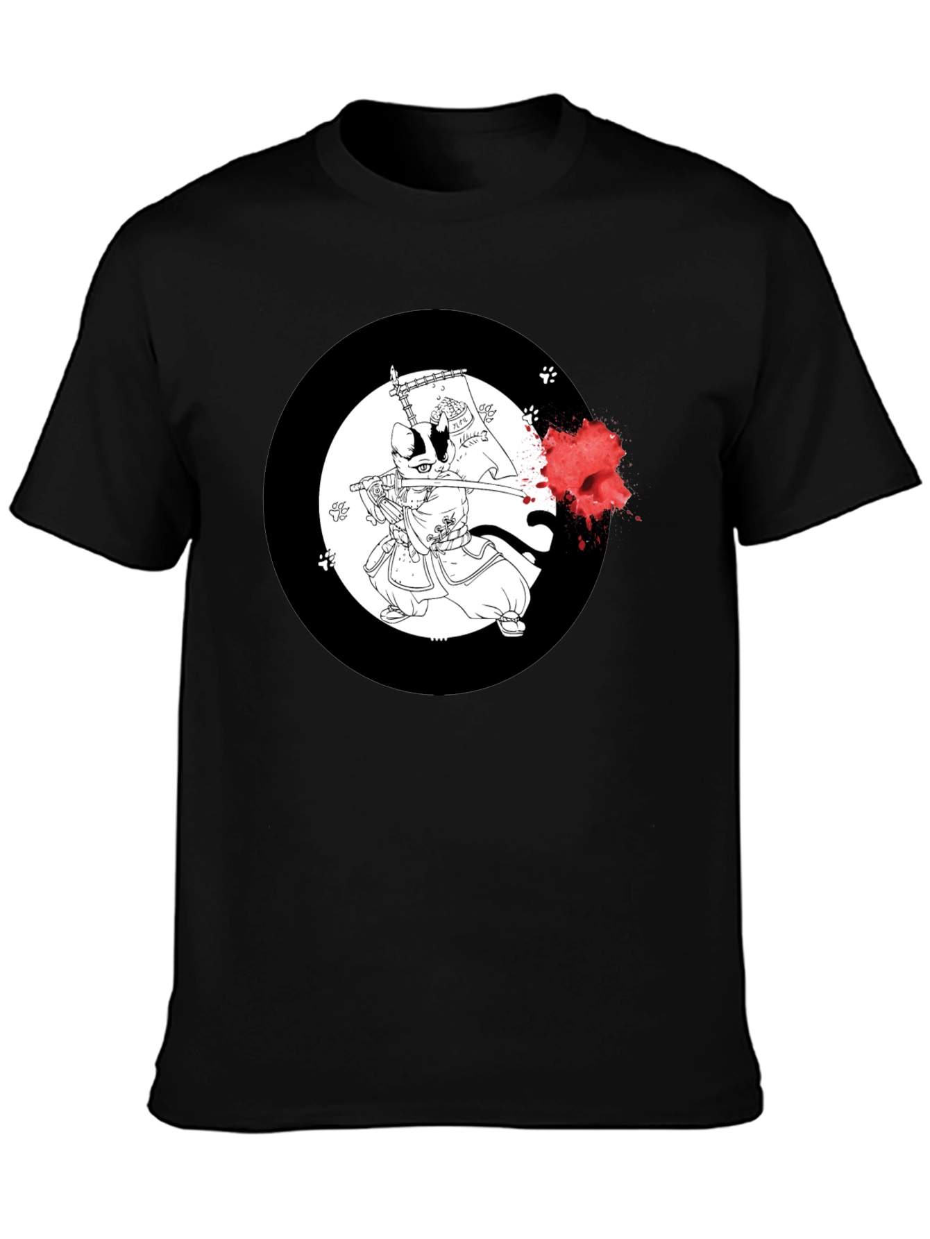 Samurai Cat T-Shirt - Black Cotton Graphic Tee