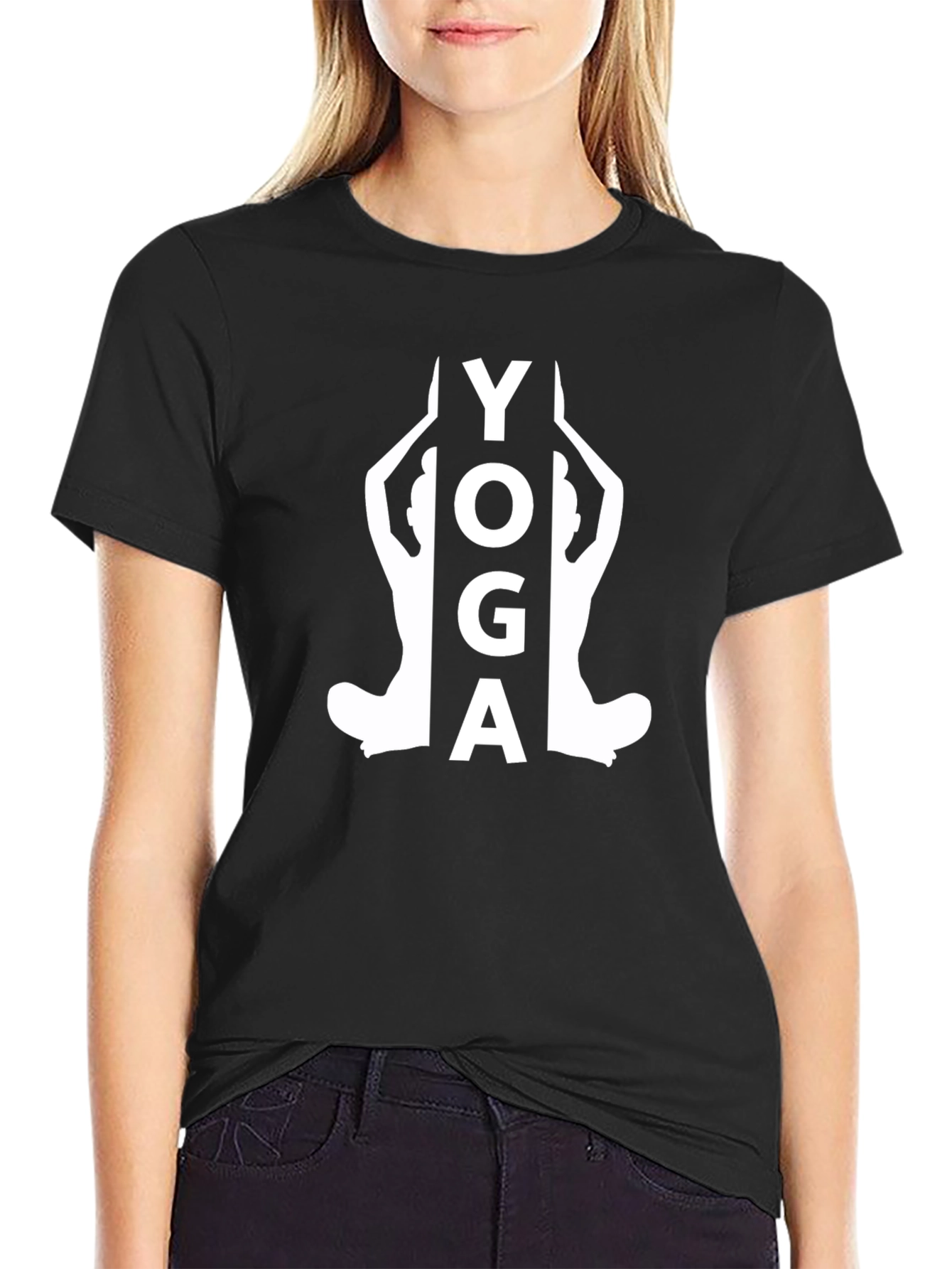 Yoga Silhouette Graphic Tee - Black Cotton Blend