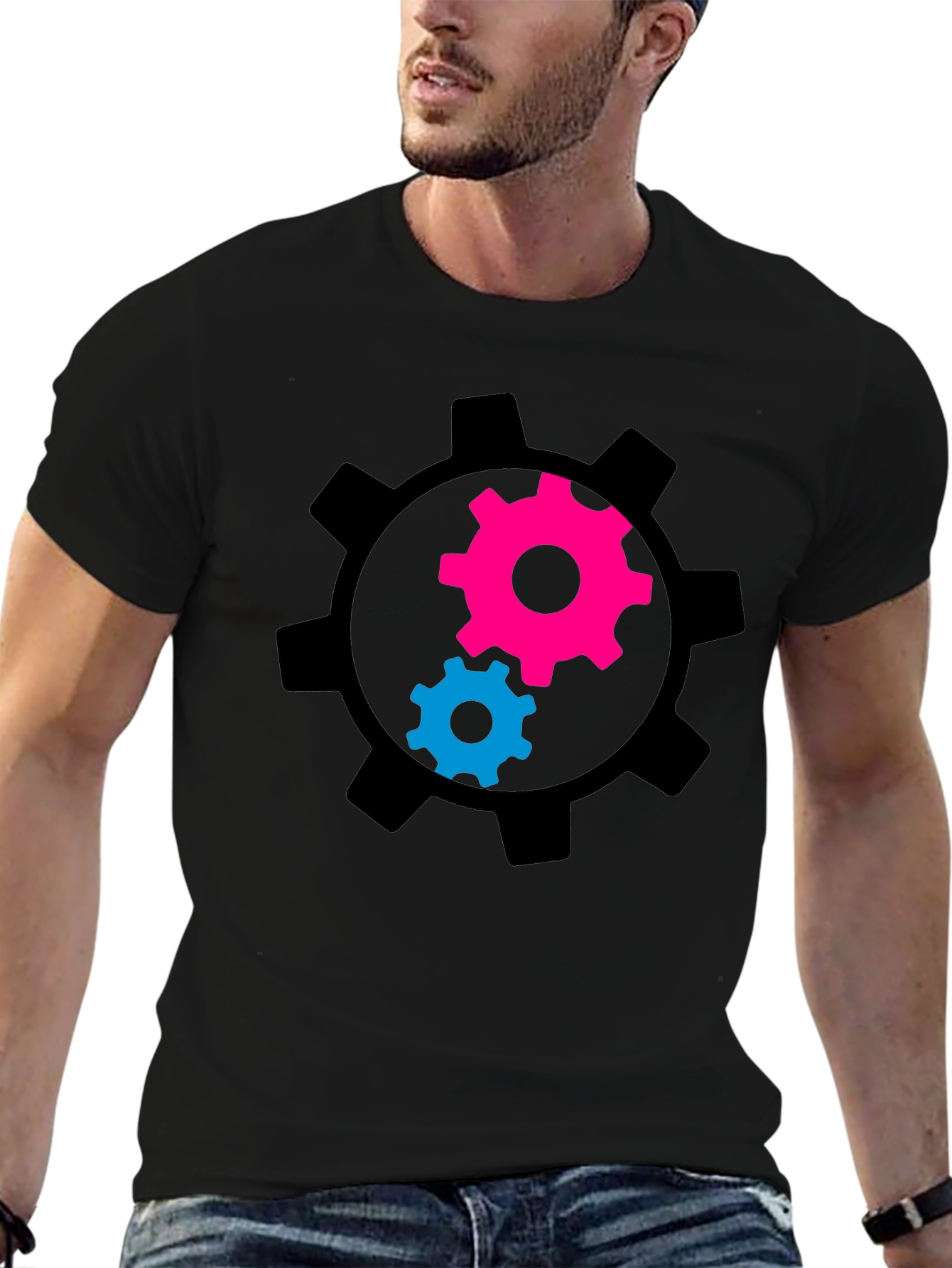 Gear Graphic Tee - Black Cotton Blend T-Shirt
