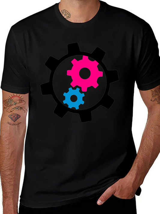 Gear Graphic Tee - Black Cotton Blend T-Shirt