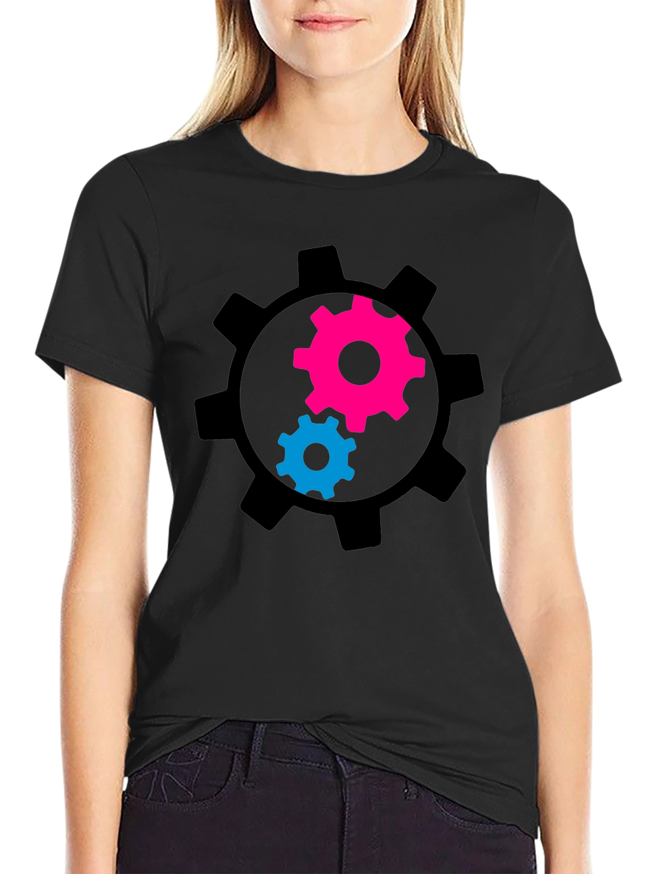 Gear Graphic Tee - Black Cotton Blend T-Shirt