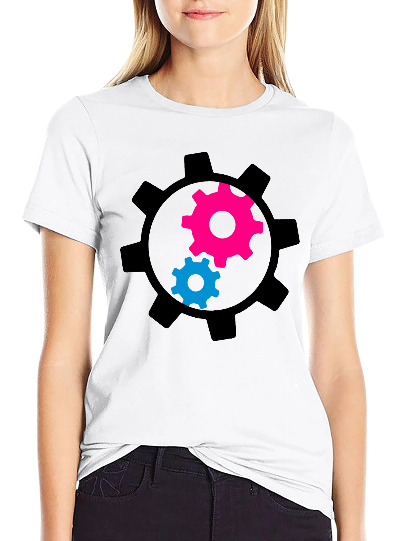 Gear Graphic Tee - Black Cotton Blend T-Shirt