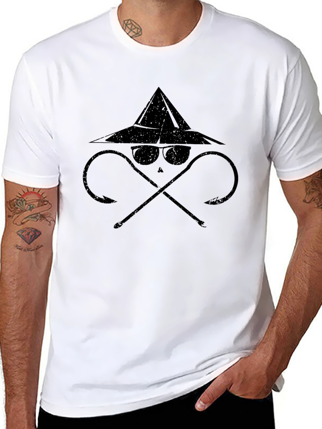 Cool Fisherman Hook & Hat Graphic T-Shirt
