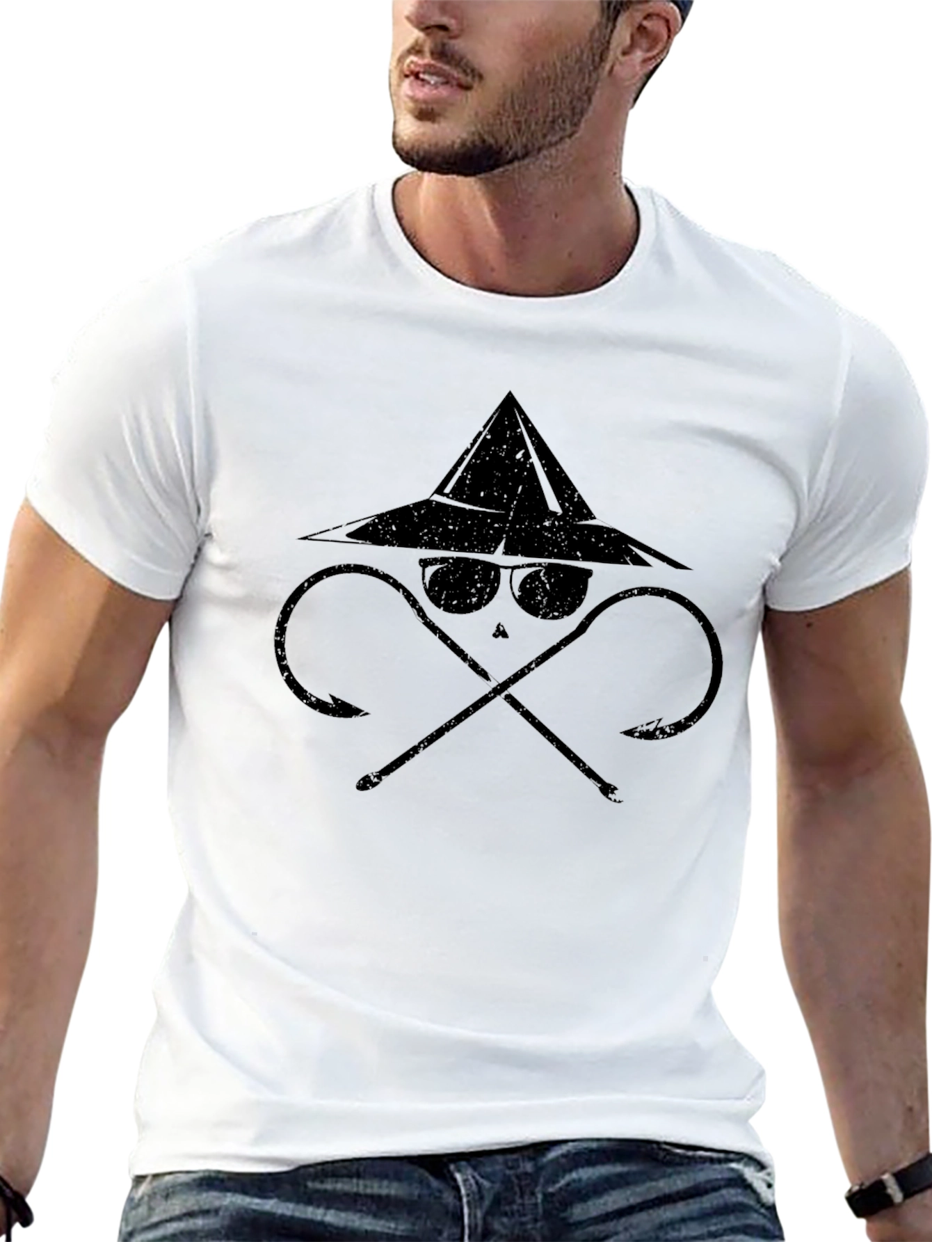 Cool Fisherman Hook & Hat Graphic T-Shirt