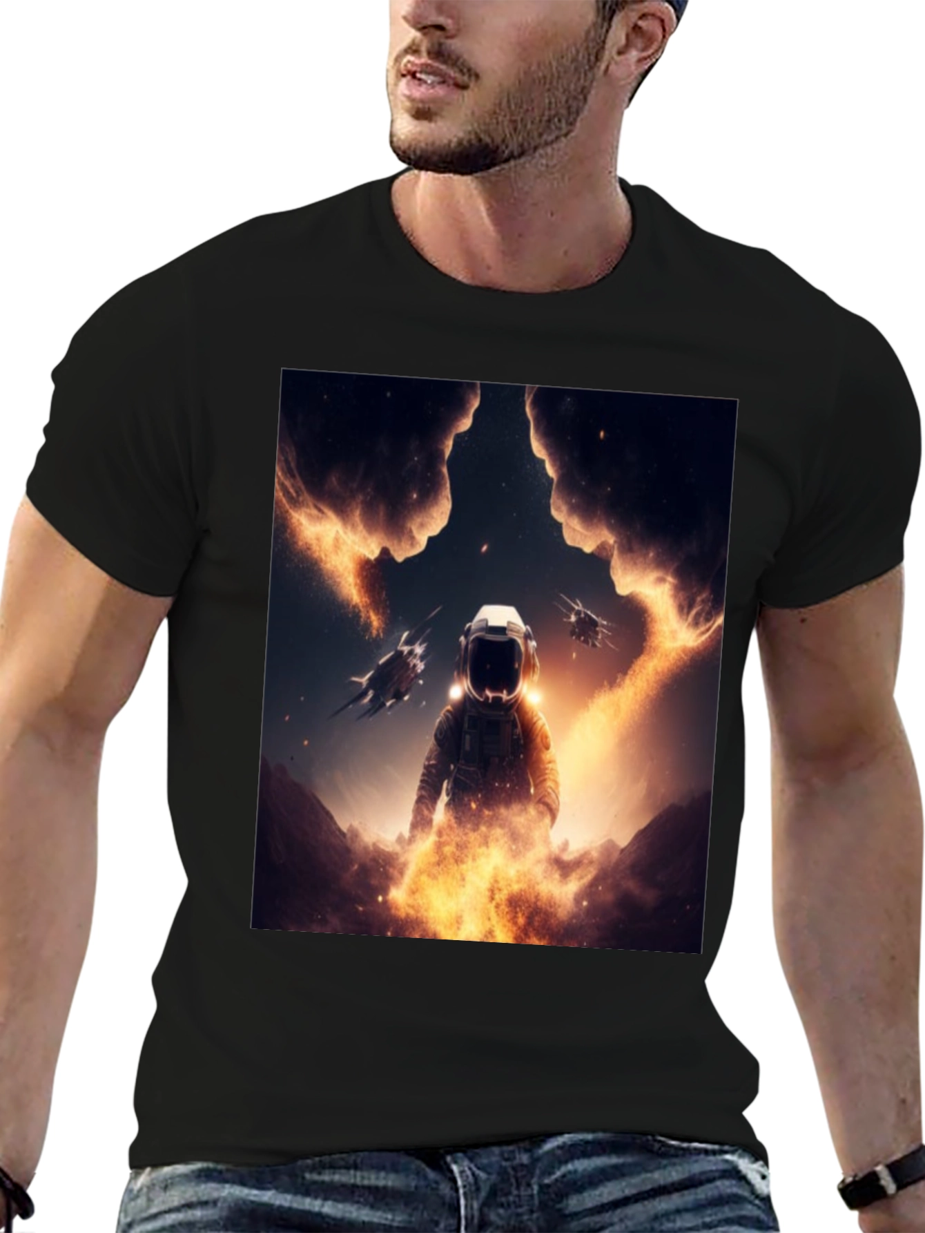 Astronaut Space T-Shirt - Black Cotton Blend