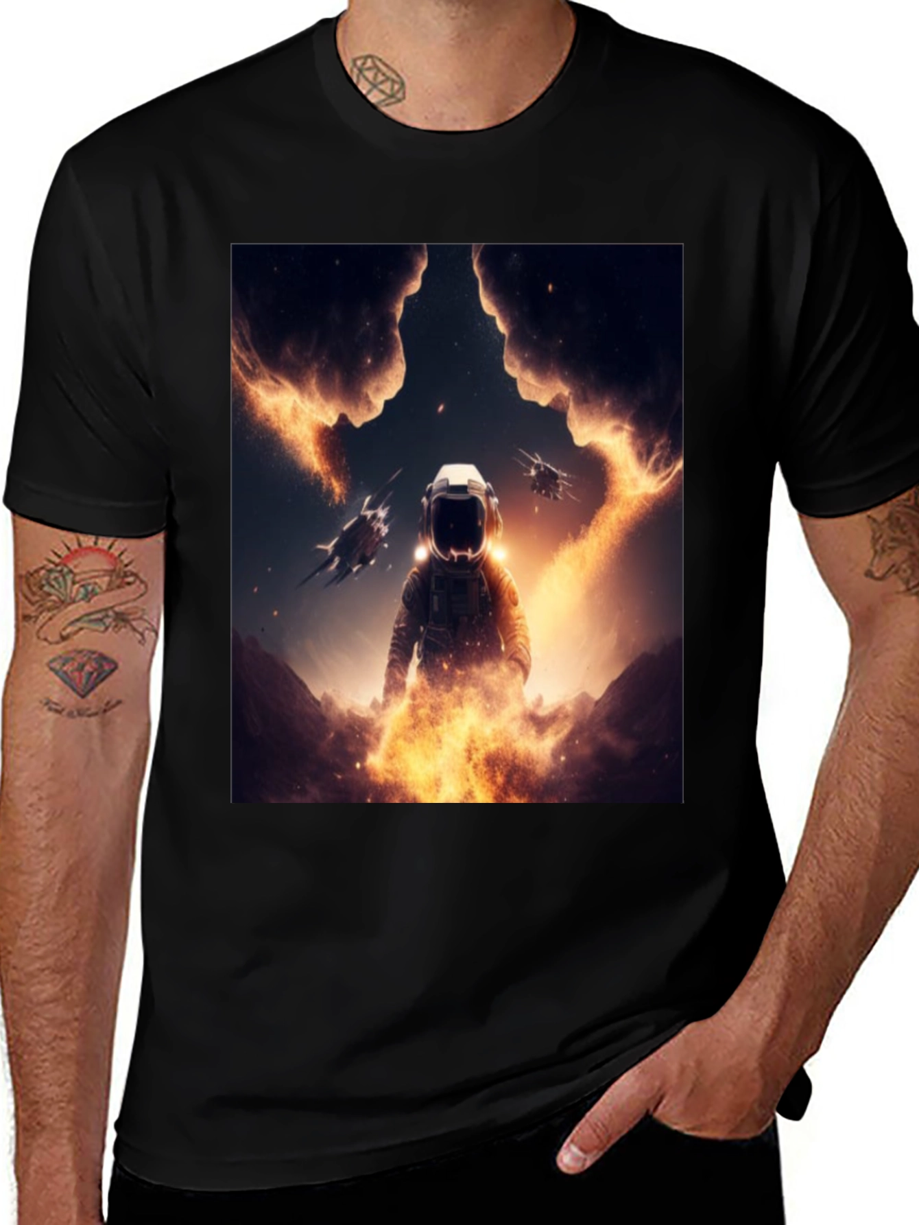 Astronaut Space T-Shirt - Black Cotton Blend