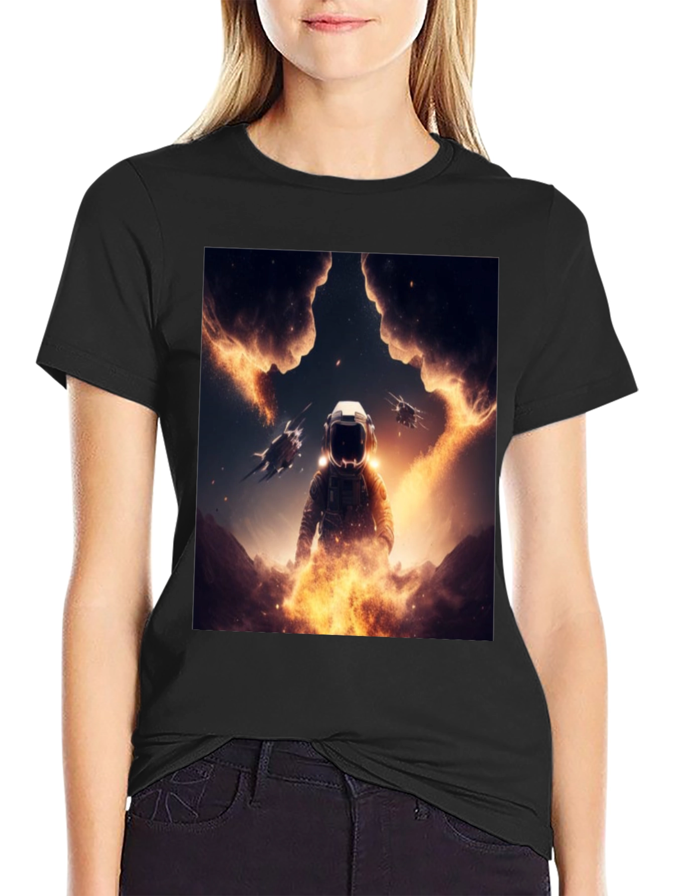 Astronaut Space T-Shirt - Black Cotton Blend