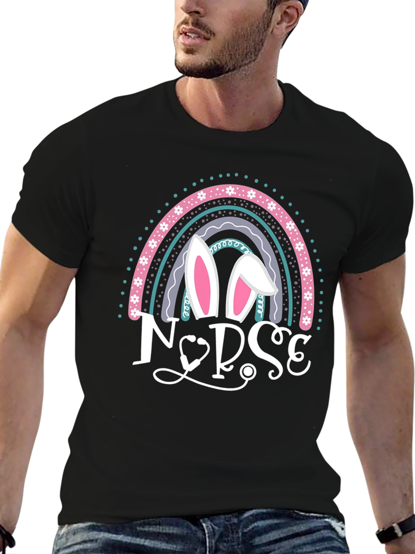 Nurse Easter Bunny Rainbow T-Shirt
