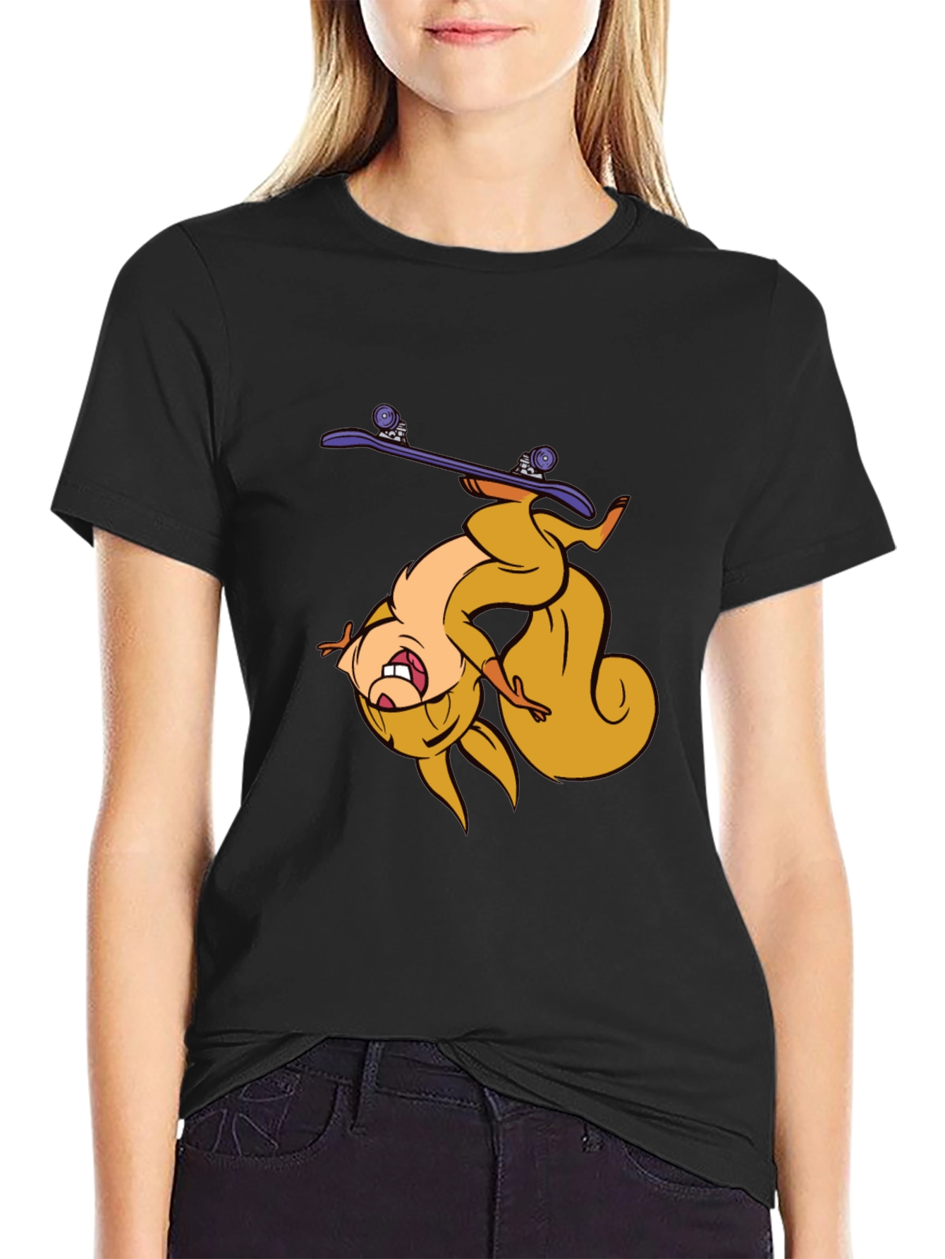 Skateboarding Squirrel T-Shirt - Black Graphic Tee