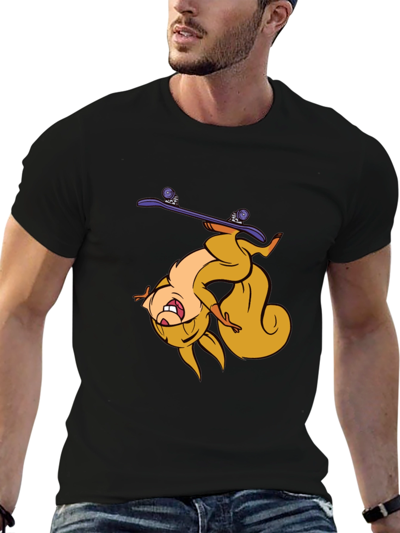 Skateboarding Squirrel T-Shirt - Black Graphic Tee