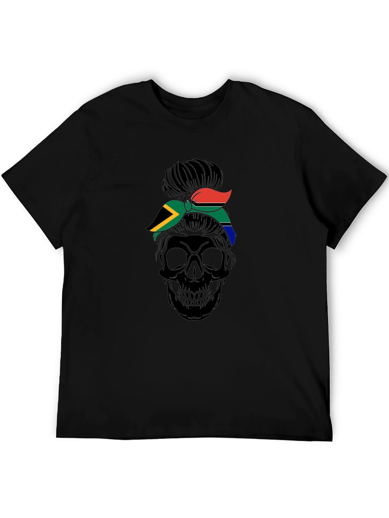 South Africa Flag Skull Messy Bun T-Shirt