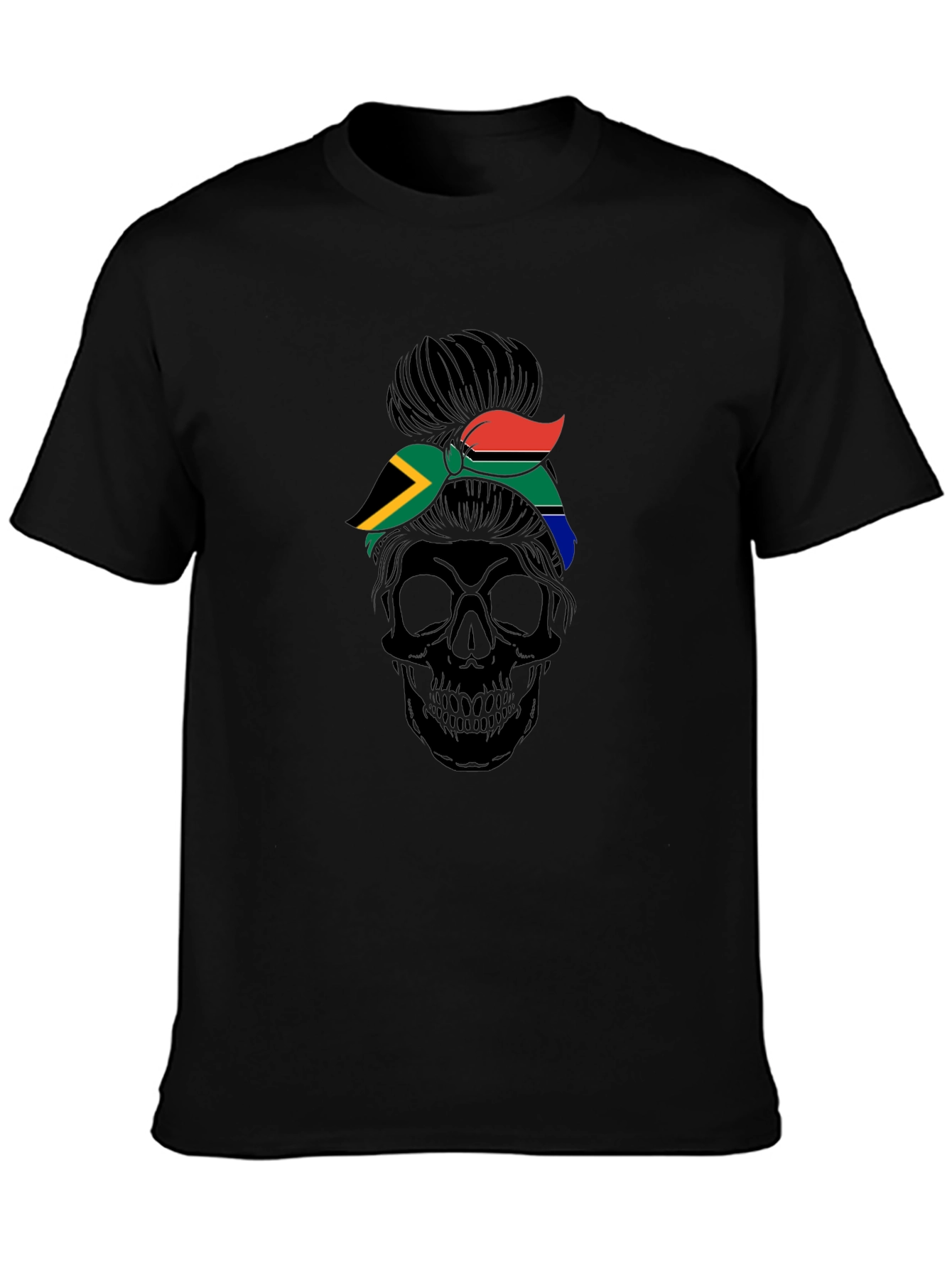 South Africa Flag Skull Messy Bun T-Shirt