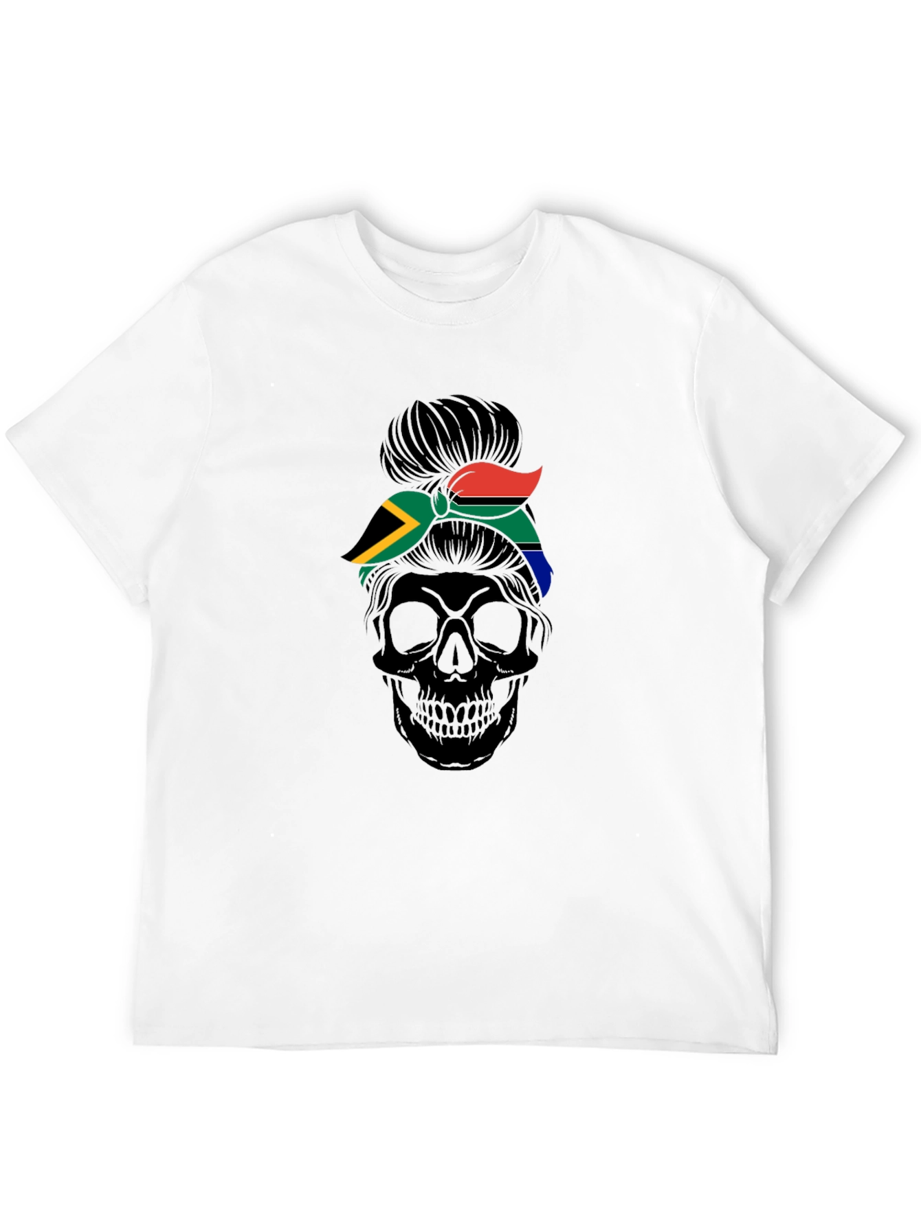 South Africa Flag Skull Messy Bun T-Shirt
