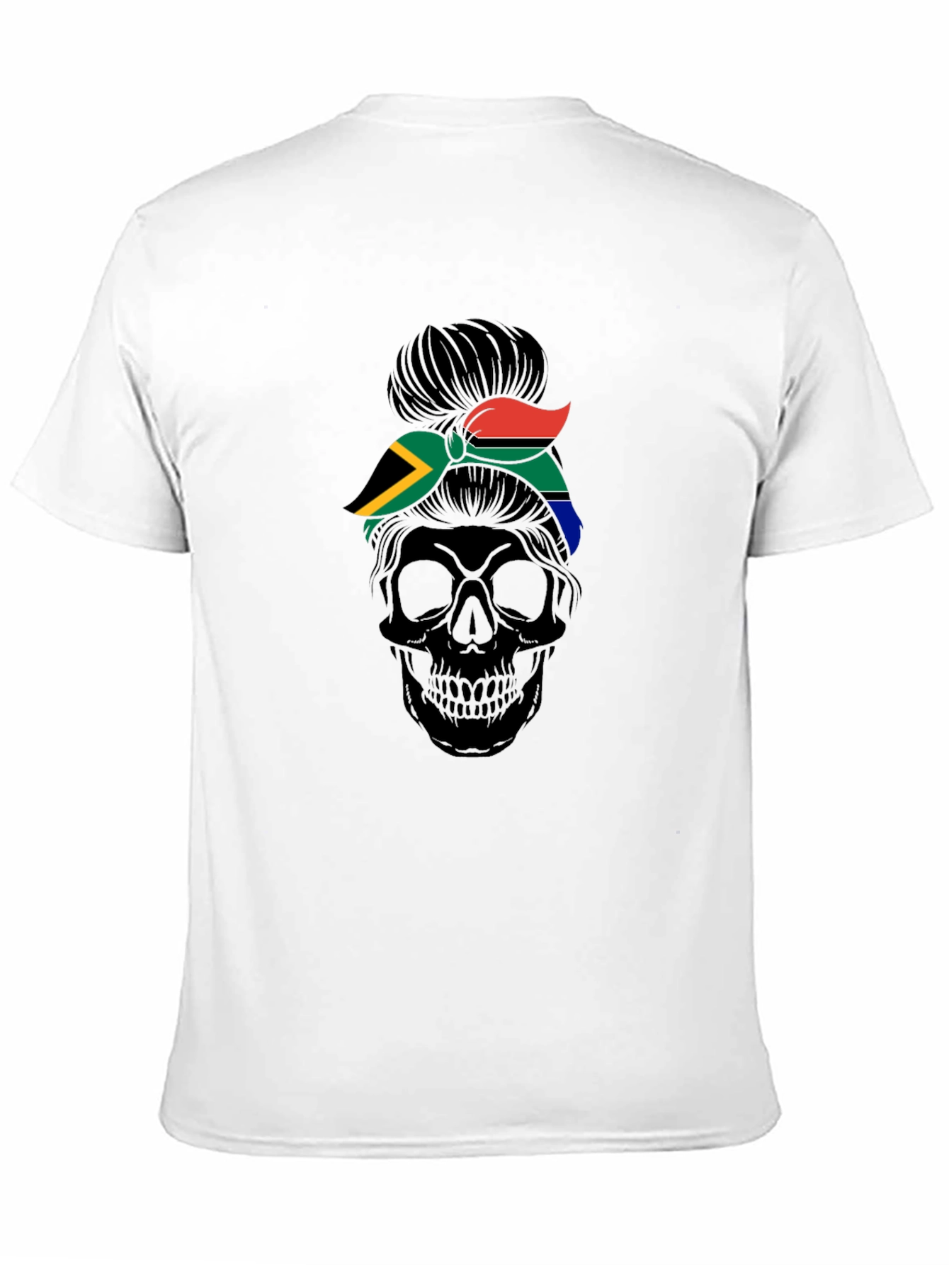 South Africa Flag Skull Messy Bun T-Shirt