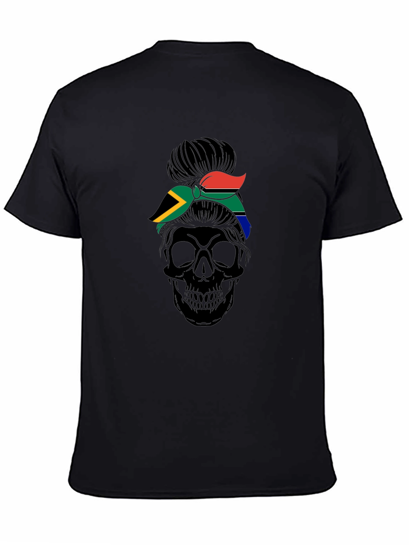 South Africa Flag Skull Messy Bun T-Shirt